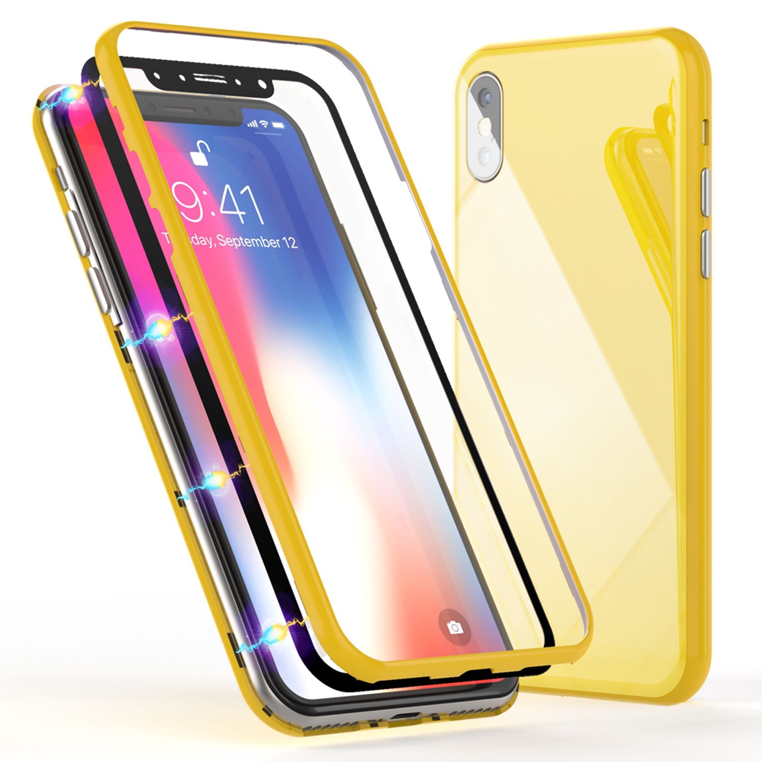 NALIA Magnetische 360° Glas Hülle kompatibel mit iPhone XS Max, Ultra-Slim Hard-Case Dünnes Hartglas Back-Cover mit Rahmen & Display-Schutz, Full-Body Schutzhülle Bumper Handy-Tasche