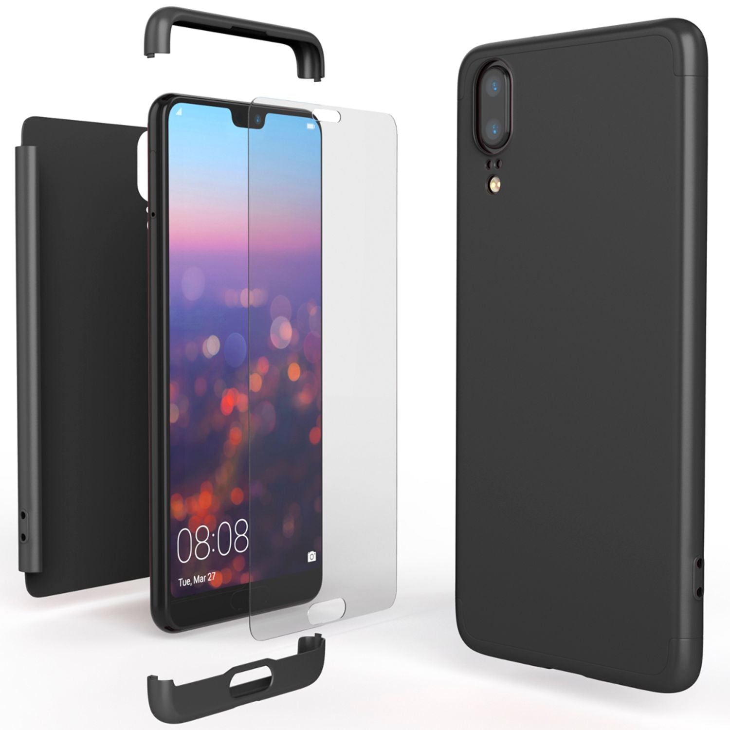 NALIA Rundum Handyhülle kompatibel mit Huawei P20, Cover 360° Grad Hülle Full-Body Doppel-Schutz mit Displayschutzglas, Slim Bumper Hard-Case 2 in 1 Etui, Rückseite & Rahmen