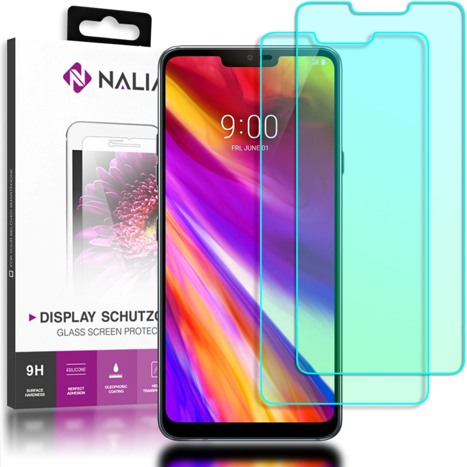 NALIA (2-Pack) Schutzglas kompatibel mit LG G7 ThinQ, 9H Cover Display Schutz Glas-Folie, Dünne Handy Schutzfolie Bildschirm-Abdeckung, Schutz-Film Screen Protector Tempered Glass - Transparent