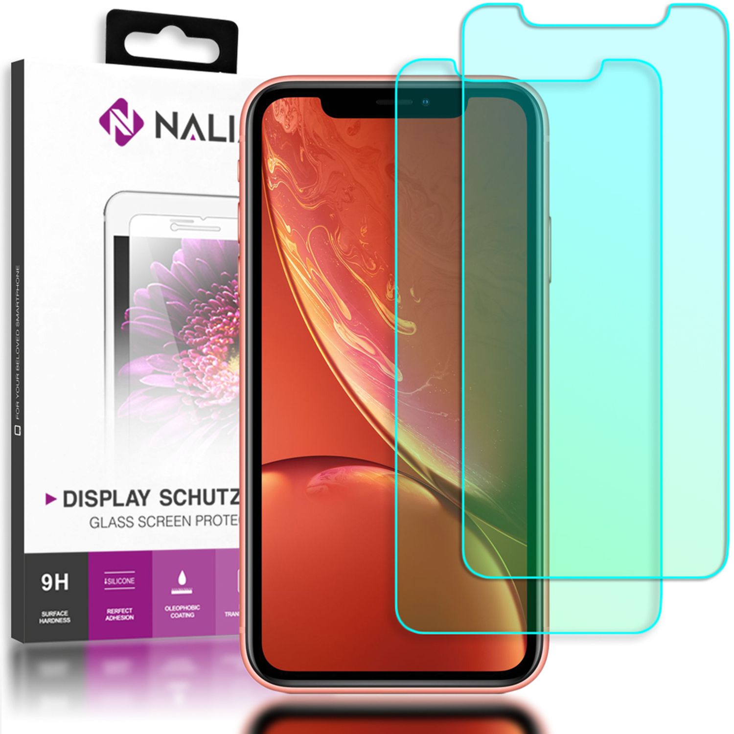 NALIA (2-Pack) Schutzglas kompatibel mit iPhone 11/ iPhone XR, 9H Full-Cover Display Schutz Glas-Folie, Dünne Handy Schutzfolie Bildschirm-Abdeckung, Schutz-Film HD Screen Protector - Transparent