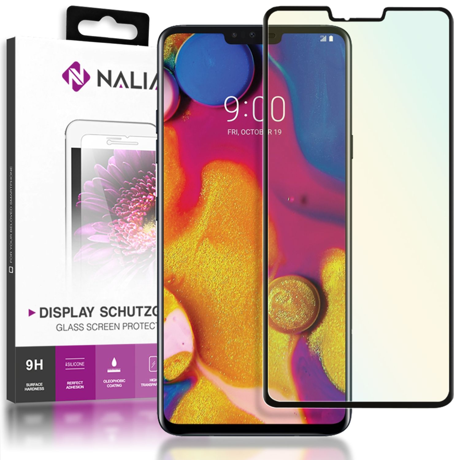 NALIA Schutzglas kompatibel mit LG V40 ThinQ, 9H Full-Cover Display Schutz Glas-Folie, Dünne Handy Schutzfolie Bildschirm-Abdeckung, Schutz-Film Clear HD Screen Protector - Transparent (schwarz)