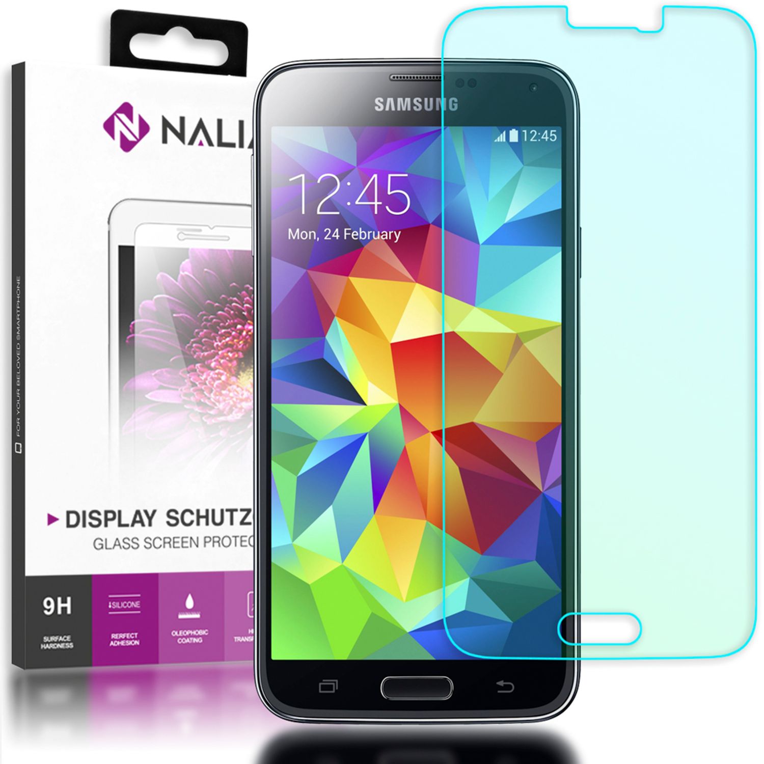 NALIA Schutzglas kompatibel mit Samsung Galaxy S5 / S5 Neo, Full-Cover Displayschutz Handy-Folie, 9H Härte Glas-Schutzfolie Bildschirm-Abdeckung, Schutz-Film Clear HD Screen Protector - Transparent