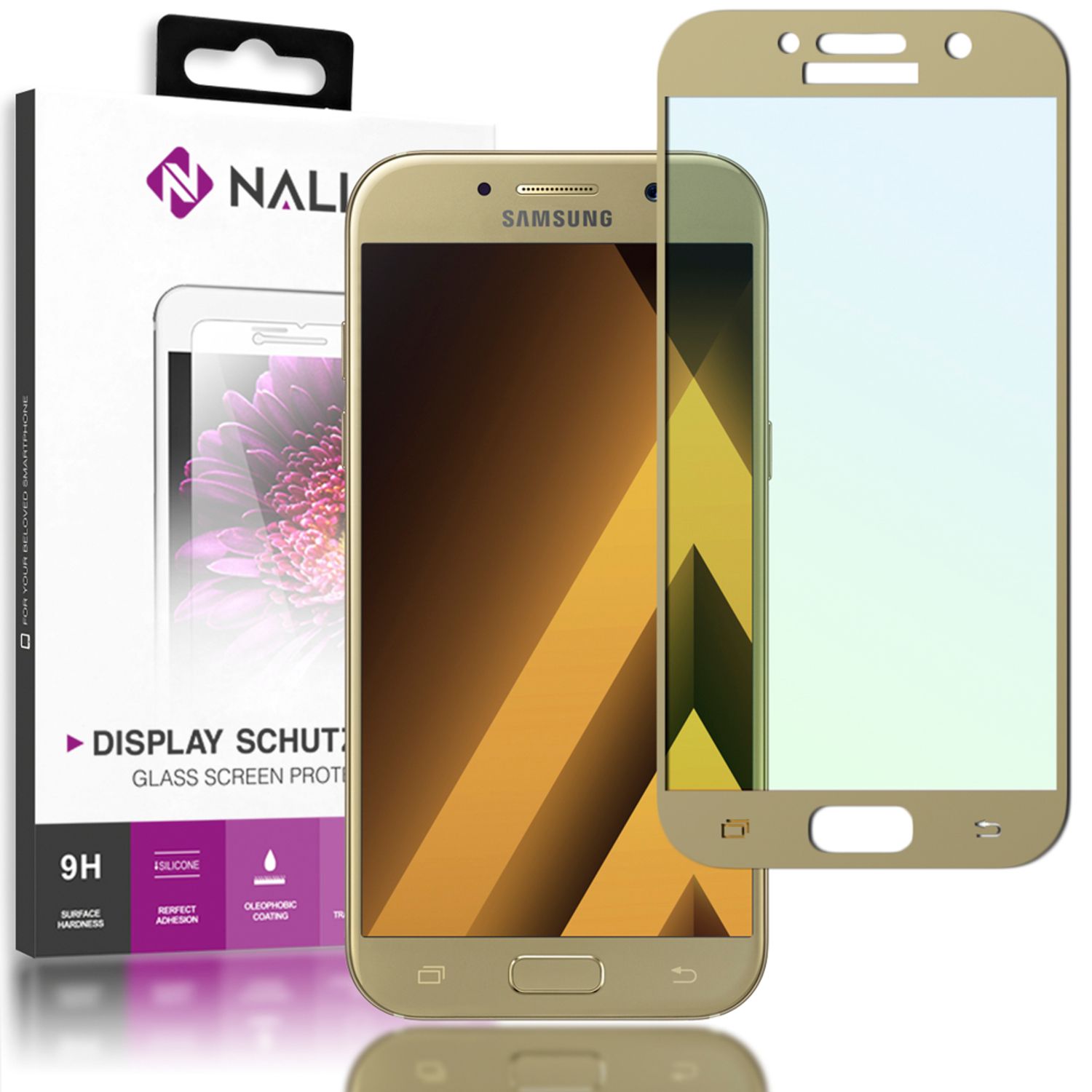 NALIA Schutzglas kompatibel mit Samsung Galaxy A5 2017, Full-Cover Displayschutz Handy-Folie, 9H Härte Glas-Schutzfolie Bildschirm-Abdeckung Schutz-Film Screen Protector Tempered Glass