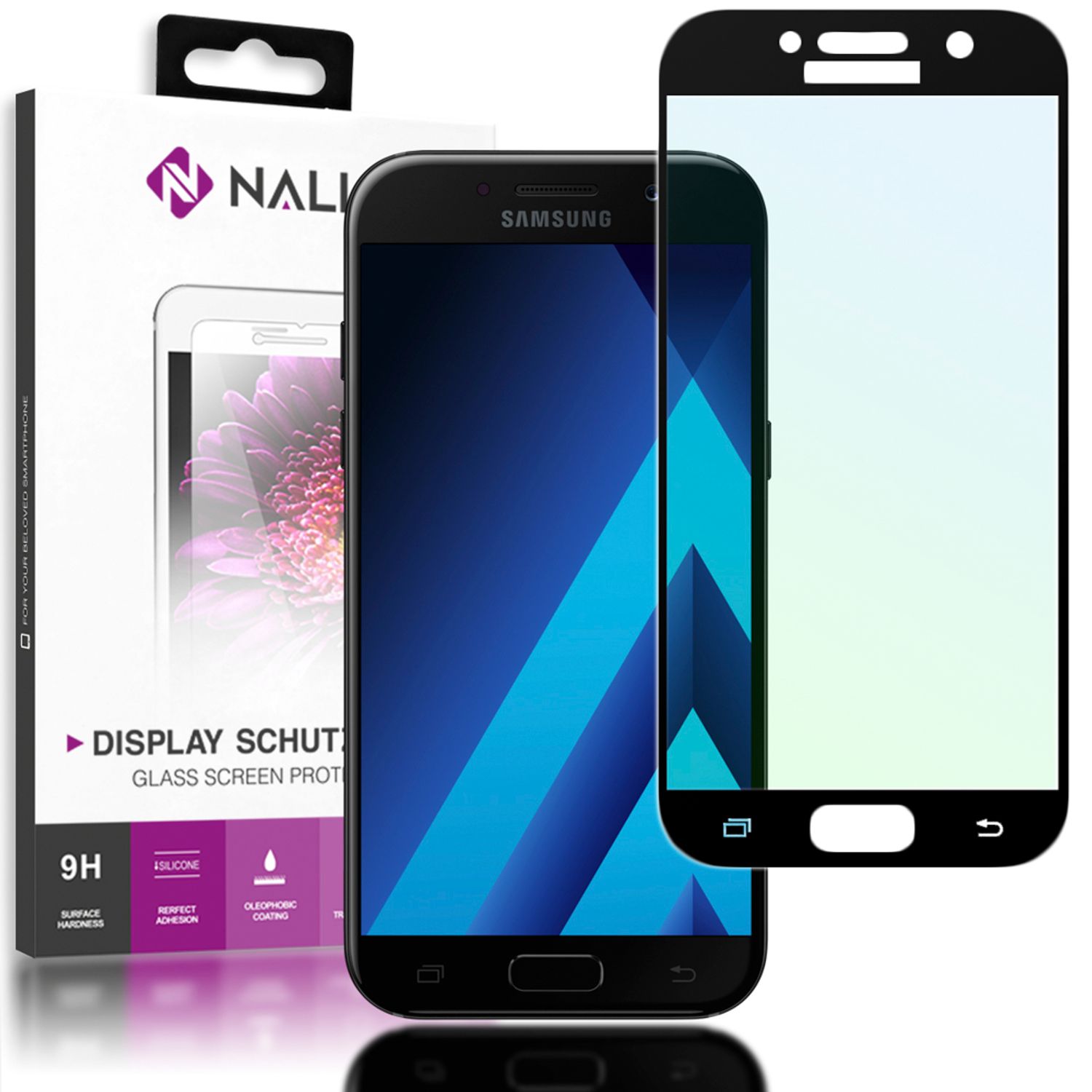 NALIA Schutzglas kompatibel mit Samsung Galaxy A5 2017, Full-Cover Displayschutz Handy-Folie, 9H Härte Glas-Schutzfolie Bildschirm-Abdeckung Schutz-Film Screen Protector Tempered Glass