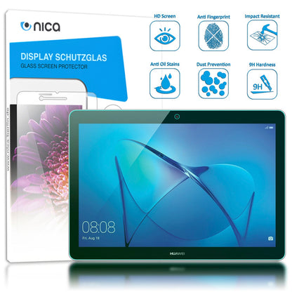 NALIA Schutzglas kompatibel mit Huawei MediaPad T3, Full-Cover Displayschutz Tablet-Folie, 9H Härte Glas-Schutzfolie Bildschirm-Abdeckung, Schutz-Film HD Screen Protector Tempered Glass - Transparent