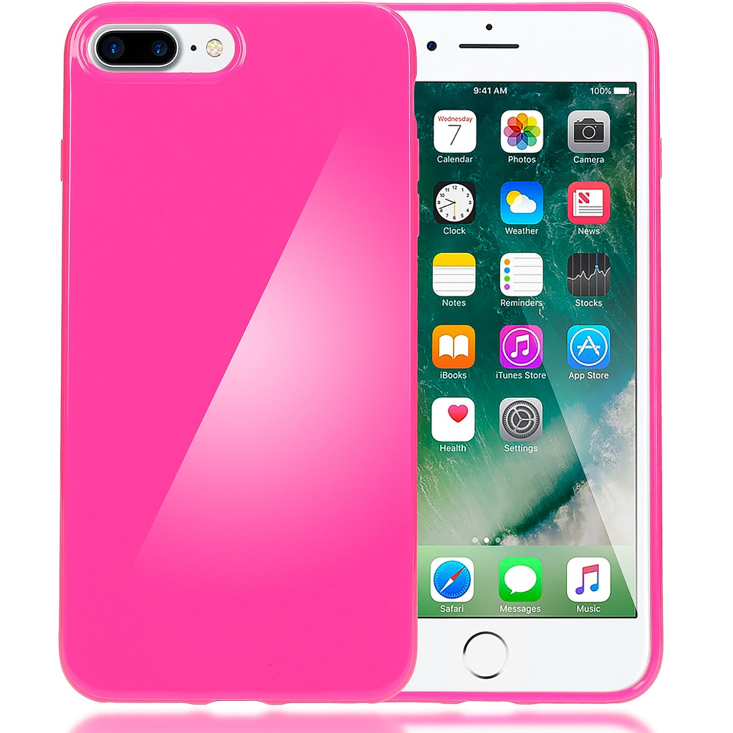 NALIA Handyhülle kompatibel mit iPhone 8 Plus / 7 Plus, Ultra-Slim TPU Silikon Jelly Case, Dünne Gummi Schutz-Hülle Telefon-Schale Skin, Etui Handy-Tasche Back-Cover Thin Smart-Phone Bumper - Pink