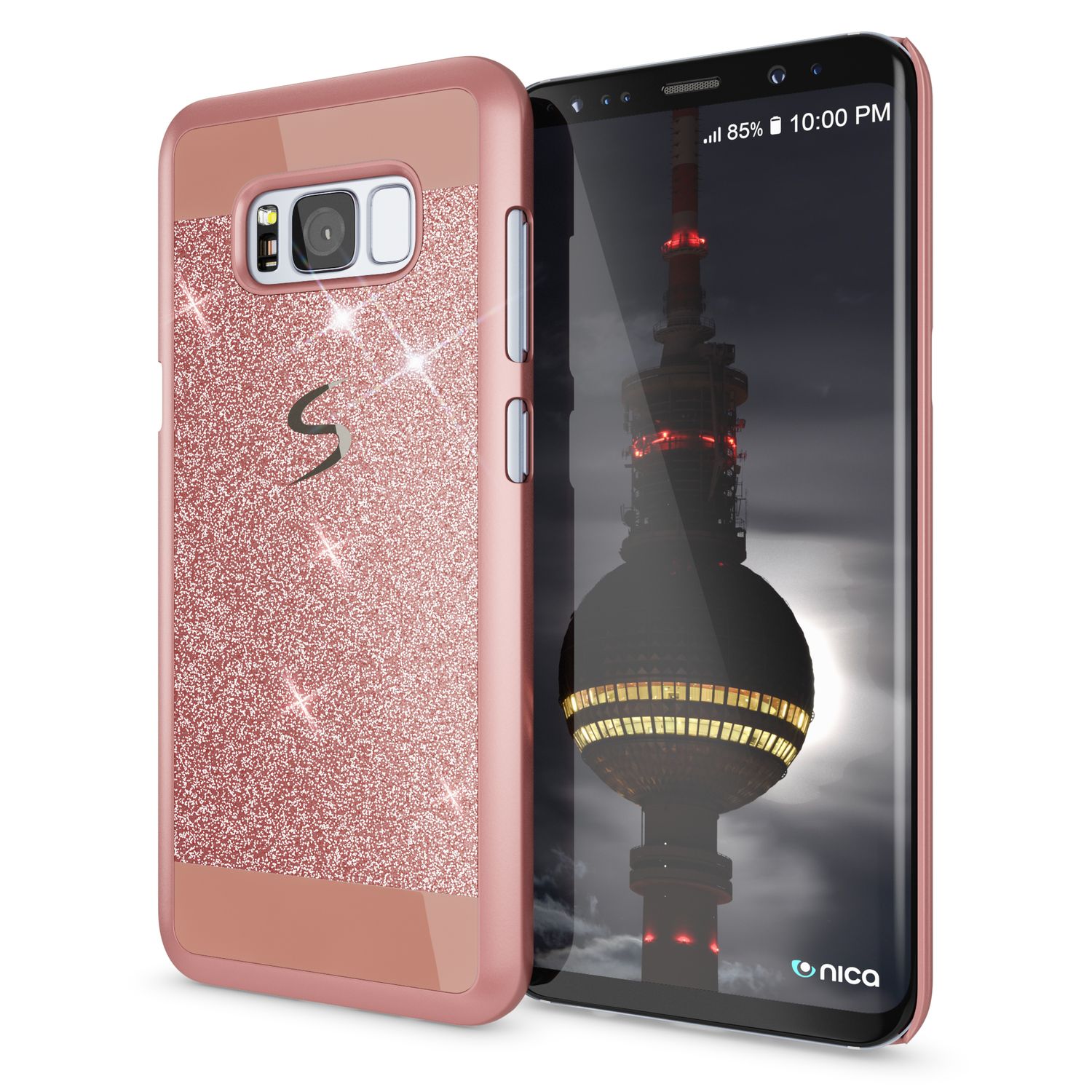 NALIA Handyhülle kompatibel mit Samsung Galaxy S8 Plus, Glitzer Slim Hard-Case Back-Cover Schutz-Hülle, Handy-Tasche im Glitter Sparkle Design, Dünnes Bling Etui Smart-Phone Skin