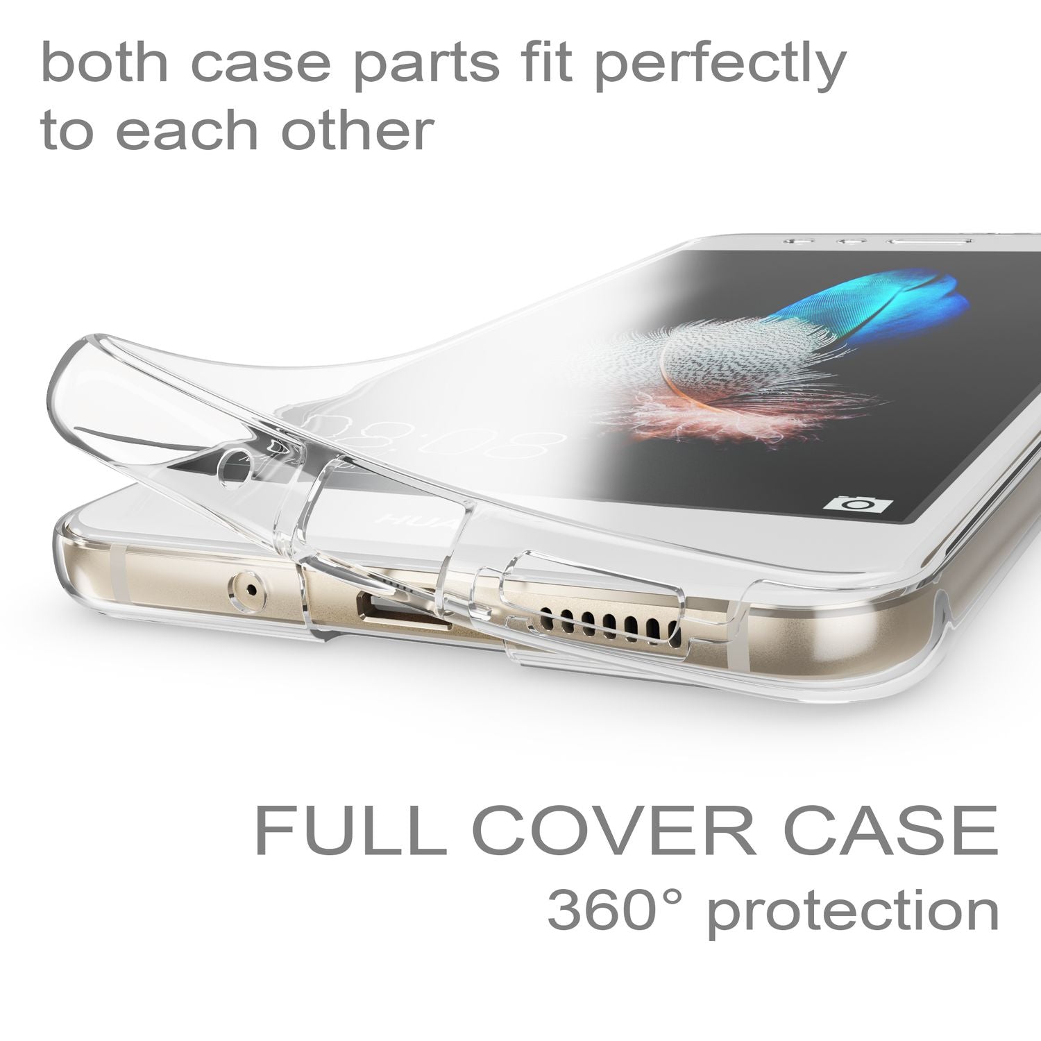 NALIA 360 Grad Hülle kompatibel mit Huawei P10 Lite, Full Cover Vorne Hinten Rundum Schutzhülle, Dünnes Ganzkörper Silikon Case Transparent Handyhülle Display Rückseite Etui