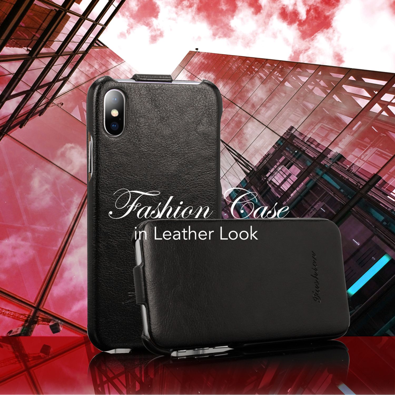 NALIA Klapphülle kompatibel mit iPhone X XS, Slim Hülle Flip-Case Kunst-Leder Vegan Cover, Phone Etui Ganzkörper Schutz, Dünne Vorne Hinten Rundum Handy-Tasche Bumper