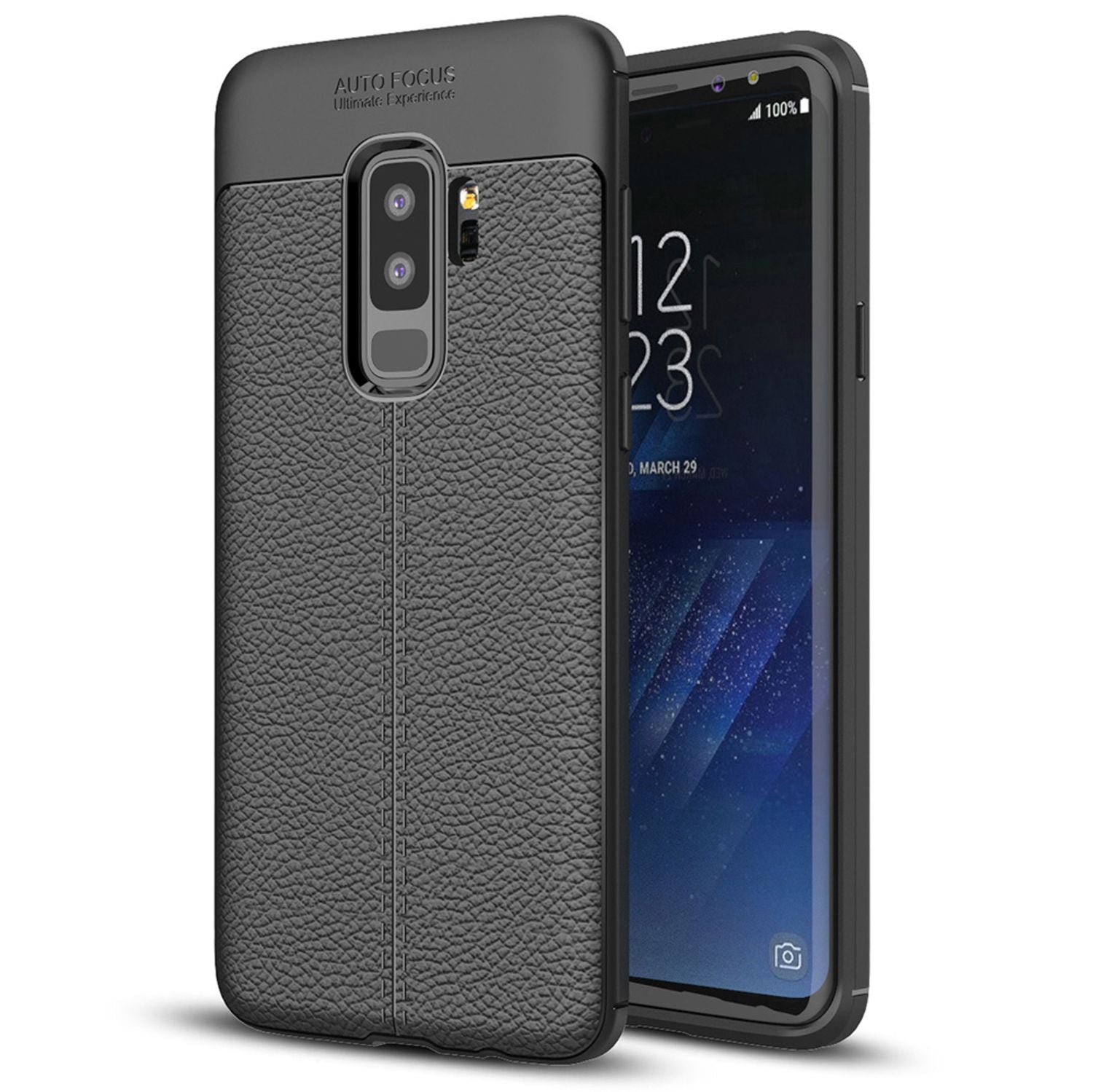 NALIA Leder-Look Handyhülle kompatibel mit Samsung Galaxy S9 Plus, Ultra Slim Silikon Case Cover, Dünne Smart-Phone Schutzhülle Etui Handy-Tasche Back-Cover Bumper, TPU Gummihülle - Schwarz