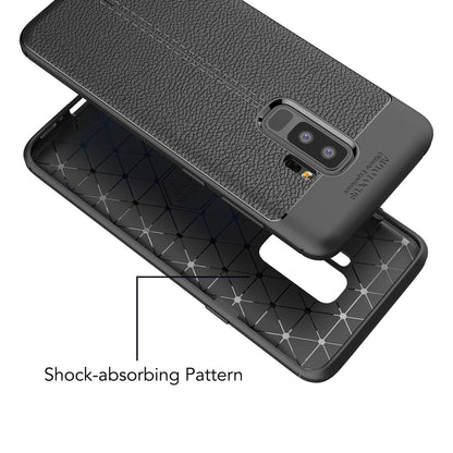 NALIA Leder-Look Handyhülle kompatibel mit Samsung Galaxy S9 Plus, Ultra Slim Silikon Case Cover, Dünne Smart-Phone Schutzhülle Etui Handy-Tasche Back-Cover Bumper, TPU Gummihülle - Schwarz