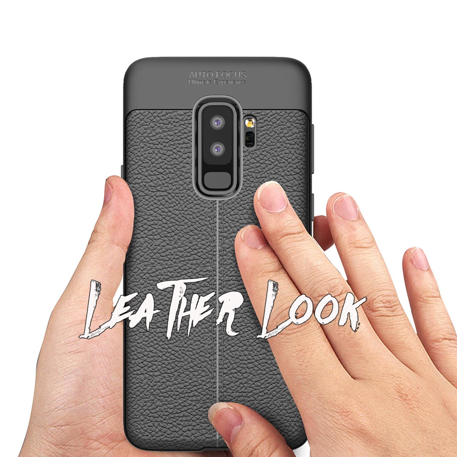 NALIA Leder-Look Handyhülle kompatibel mit Samsung Galaxy S9 Plus, Ultra Slim Silikon Case Cover, Dünne Smart-Phone Schutzhülle Etui Handy-Tasche Back-Cover Bumper, TPU Gummihülle - Schwarz