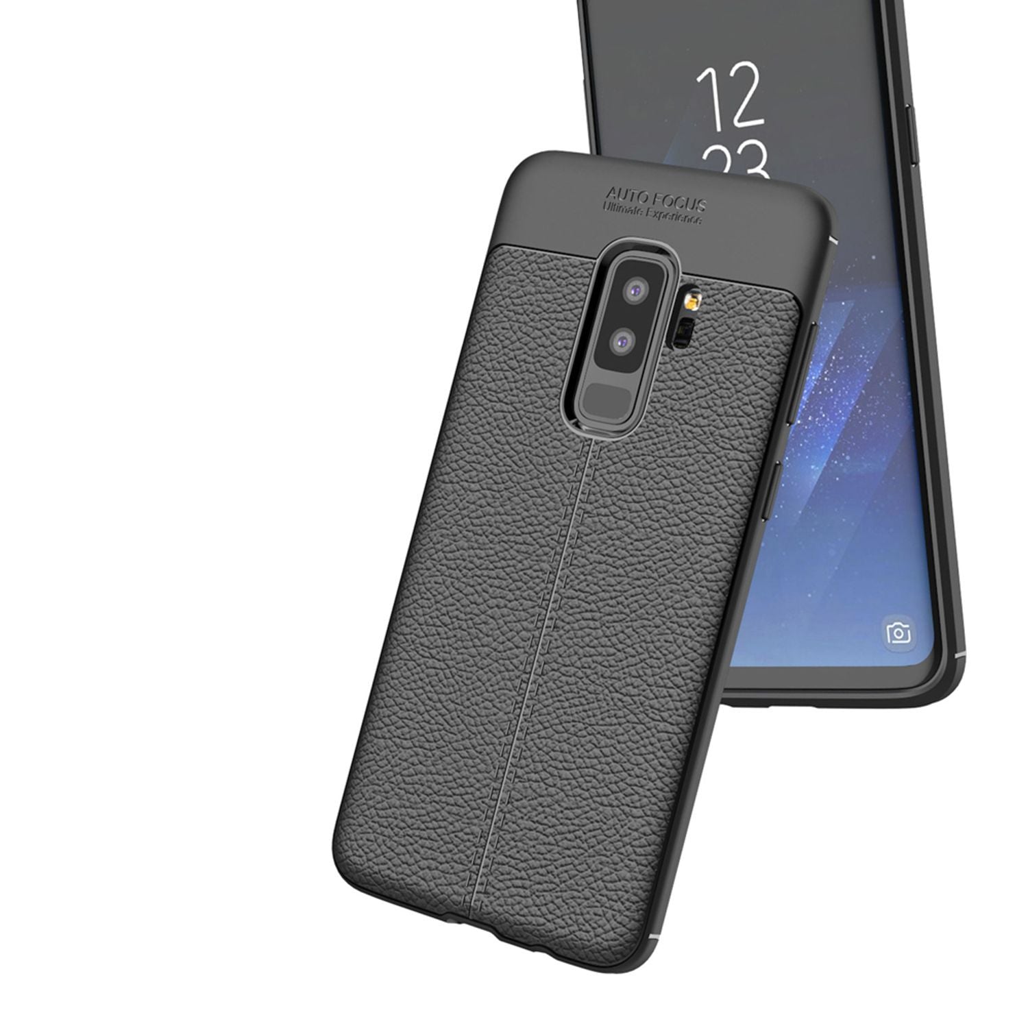 NALIA Leder-Look Handyhülle kompatibel mit Samsung Galaxy S9 Plus, Ultra Slim Silikon Case Cover, Dünne Smart-Phone Schutzhülle Etui Handy-Tasche Back-Cover Bumper, TPU Gummihülle - Schwarz