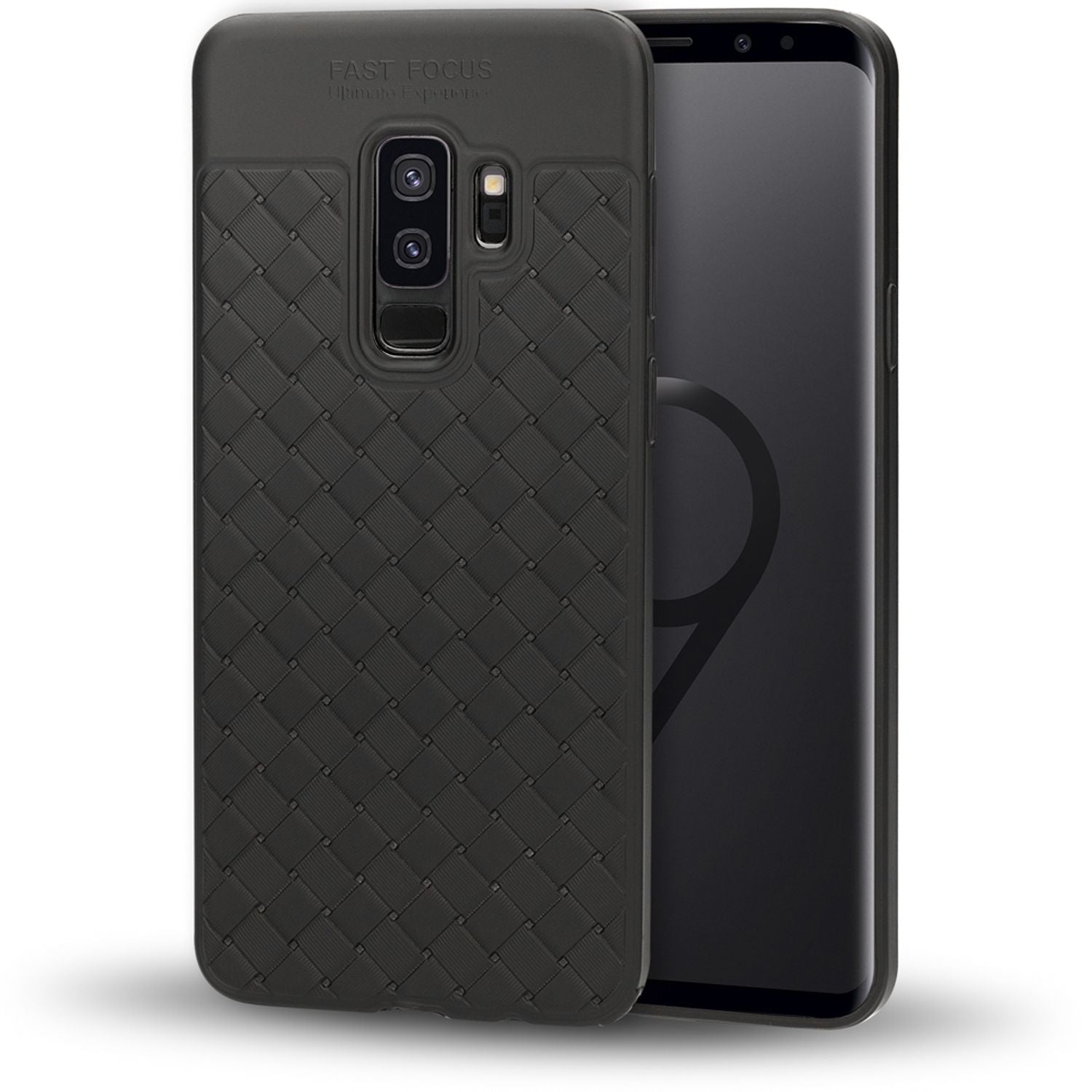 NALIA Handyhülle kompatibel mit Samsung Galaxy S9 Plus, Ultra-Slim gewebtes Muster TPU Silikon Case, Dünnes Cover Gummi Schutzhülle Skin, Etui Handy-Tasche Backcover Bumper - Schwarz