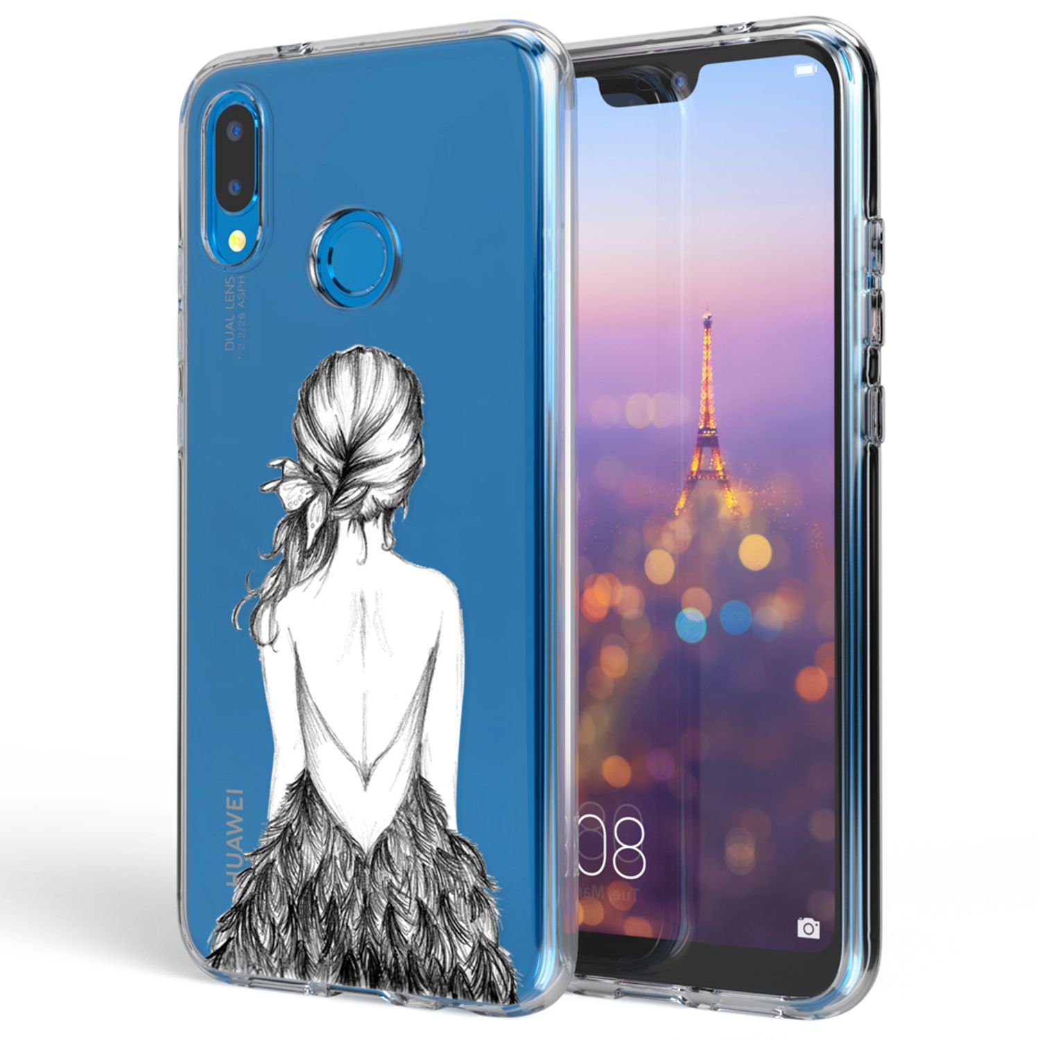 NALIA Handyhülle kompatibel mit Huawei P20 Lite, Slim Silikon Motiv Case Back-Cover Crystal Schutzhülle Dünn Durchsichtig, Etui Handy-Tasche Transparent Bumper