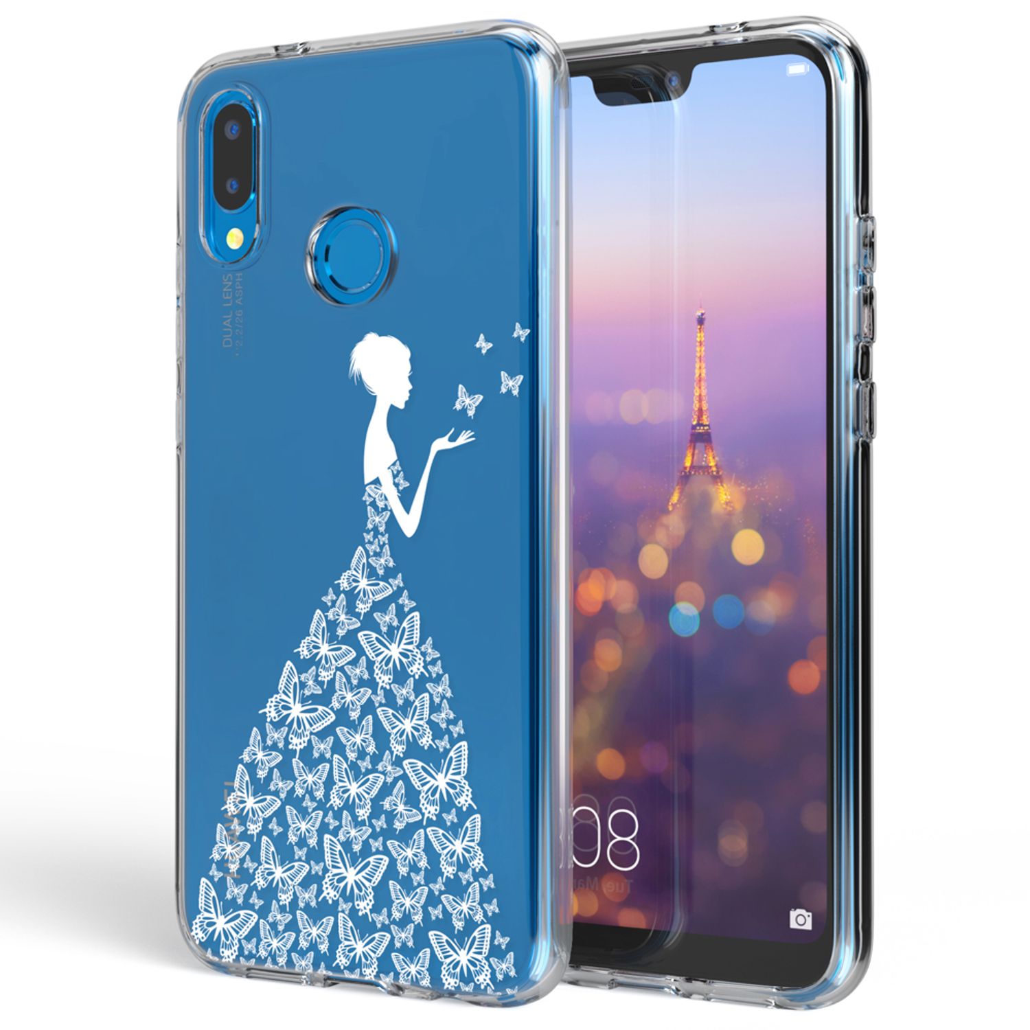 NALIA Handyhülle kompatibel mit Huawei P20 Lite, Slim Silikon Motiv Case Back-Cover Crystal Schutzhülle Dünn Durchsichtig, Etui Handy-Tasche Transparent Bumper