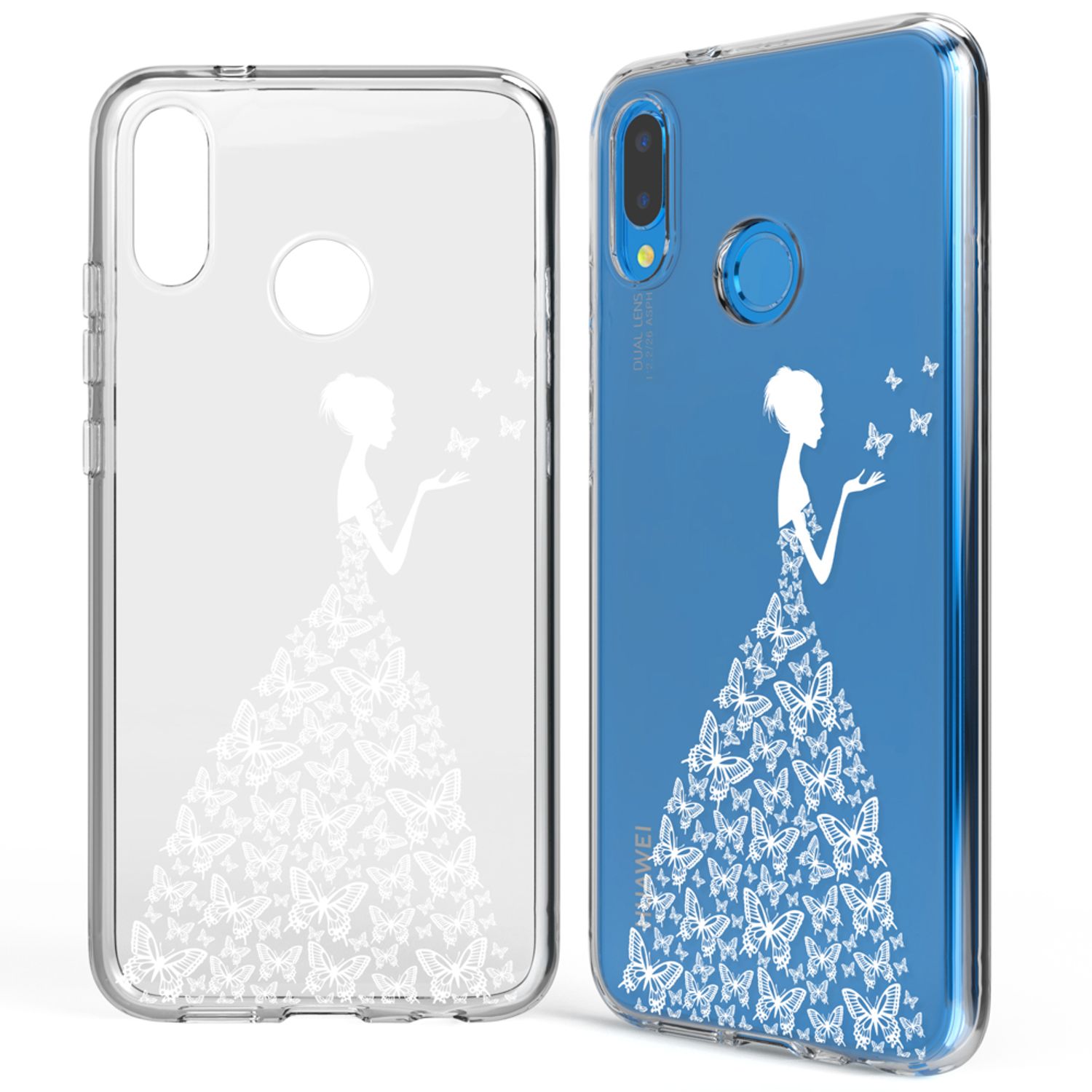 NALIA Handyhülle kompatibel mit Huawei P20 Lite, Slim Silikon Motiv Case Back-Cover Crystal Schutzhülle Dünn Durchsichtig, Etui Handy-Tasche Transparent Bumper