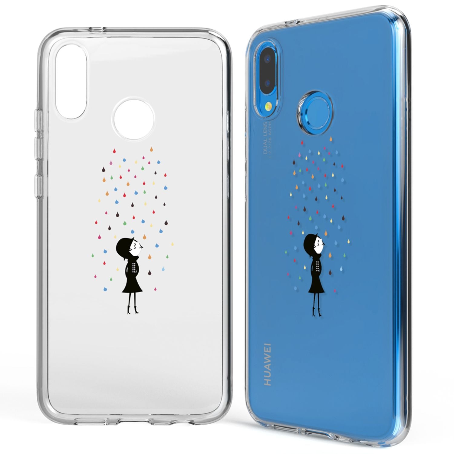 NALIA Handyhülle kompatibel mit Huawei P20 Lite, Slim Silikon Motiv Case Back-Cover Crystal Schutzhülle Dünn Durchsichtig, Etui Handy-Tasche Transparent Bumper