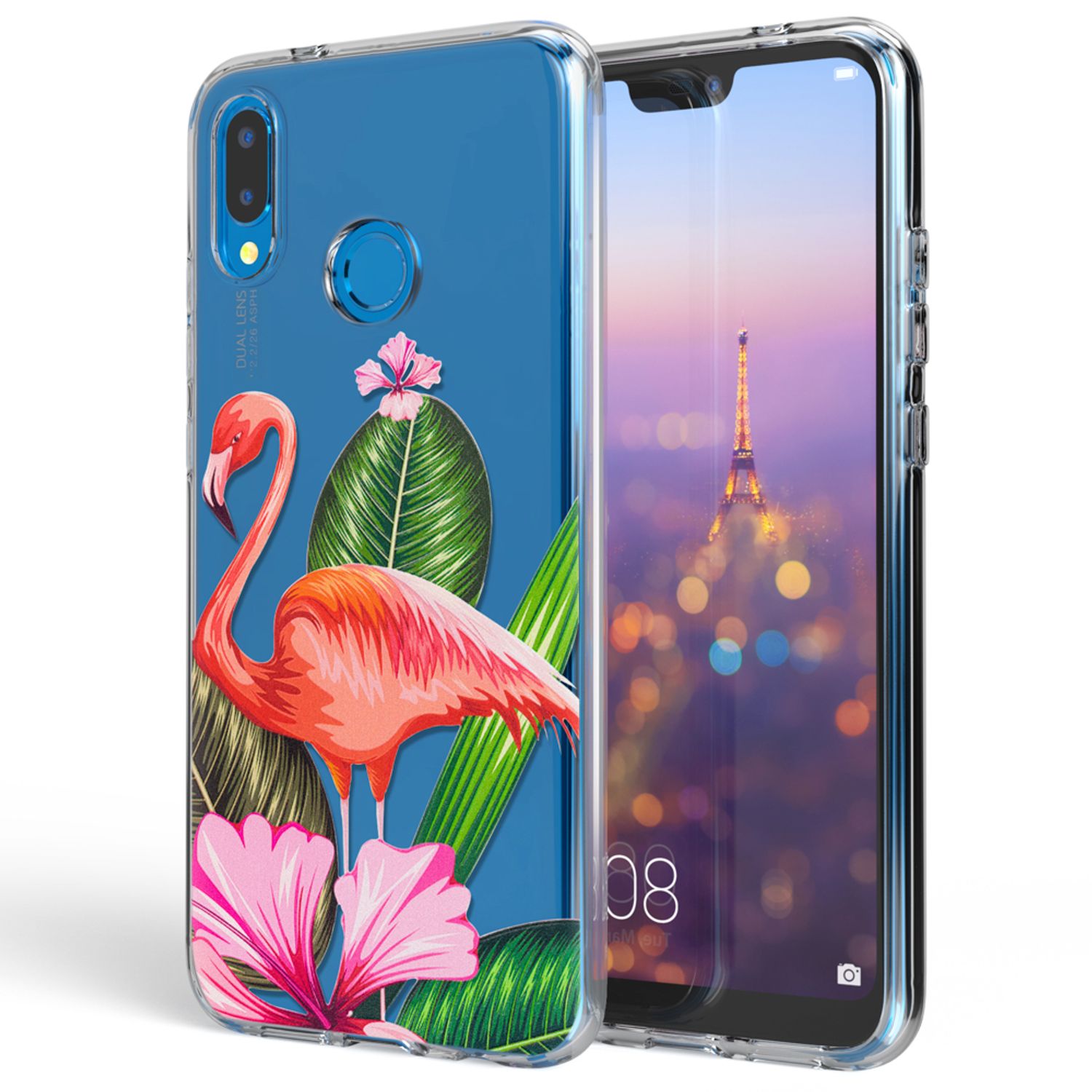 NALIA Handyhülle kompatibel mit Huawei P20 Lite, Slim Silikon Motiv Case Back-Cover Crystal Schutzhülle Dünn Durchsichtig, Etui Handy-Tasche Transparent Bumper