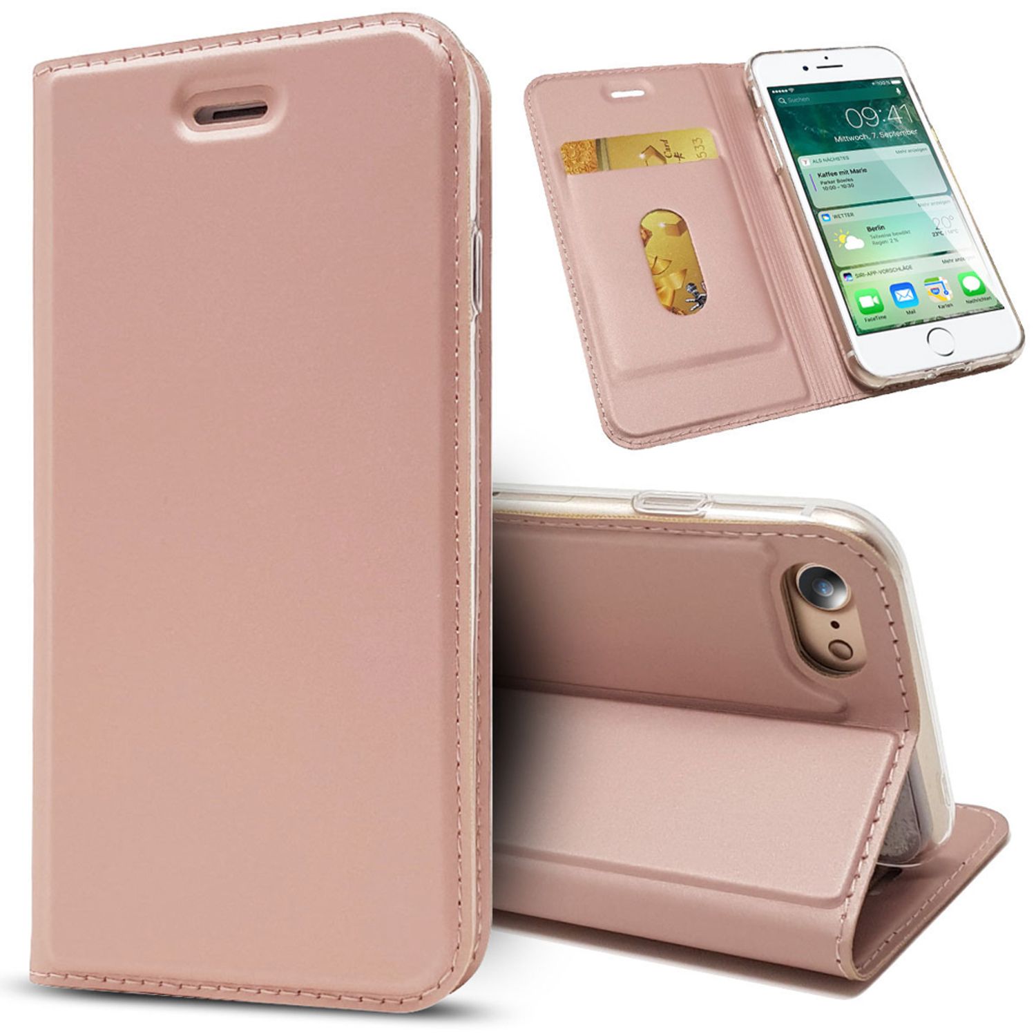 NALIA Klapphülle kompatibel mit iPhone SE 2022 / SE 2020 / 8 / 7, Flip Case Kunst-Leder Handyhülle Hard Cover Etui 360 Grad Hülle, Handy-Tasche Phone Book Bumper Wallet Klappbar