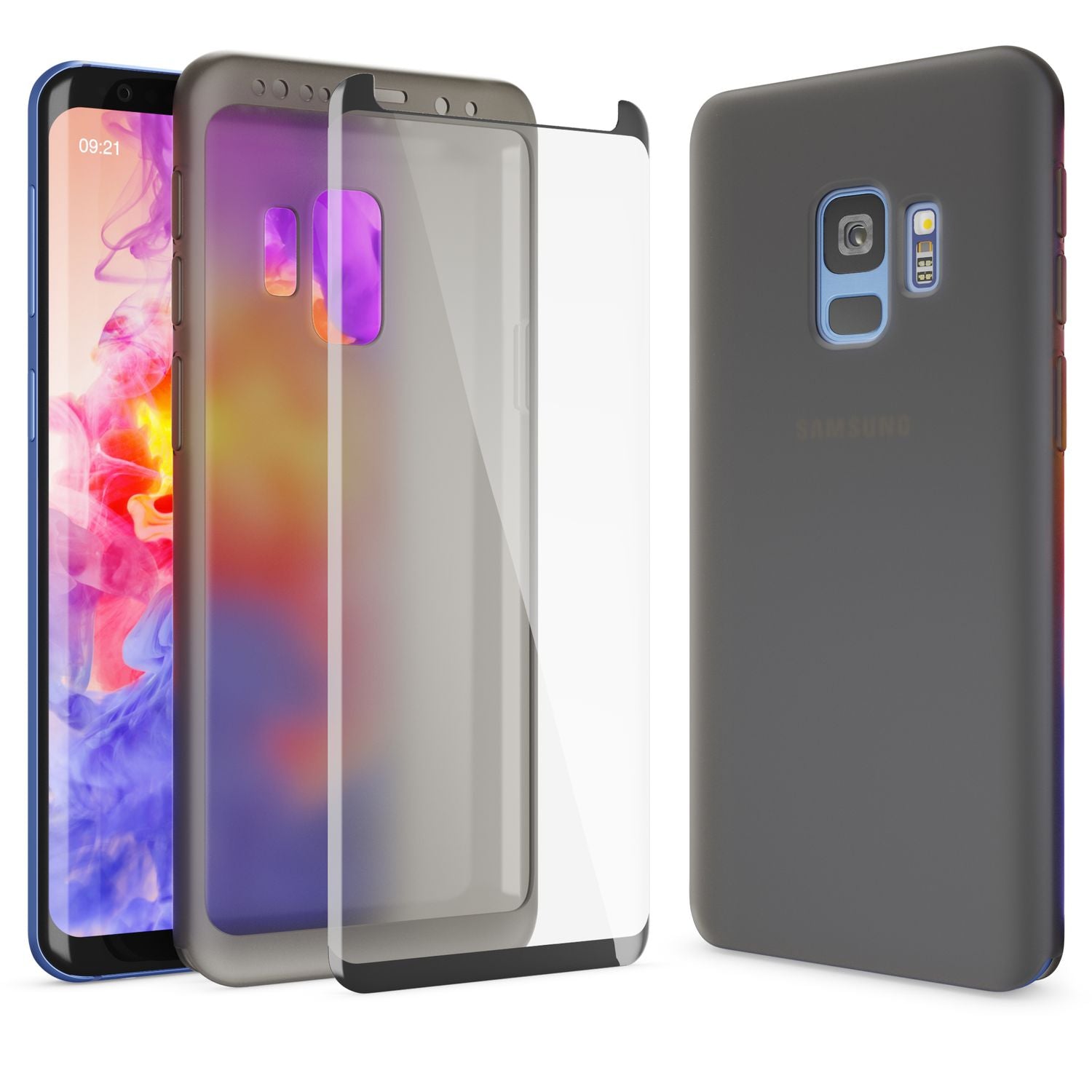 NALIA 360 Grad Hülle kompatibel mit Samsung Galaxy S9, Full Cover Handyhülle mit Schutzglas Doppel-Schutz, Dünnes Case Silikon Etui, Transparenter Displayschutz & Rückseite