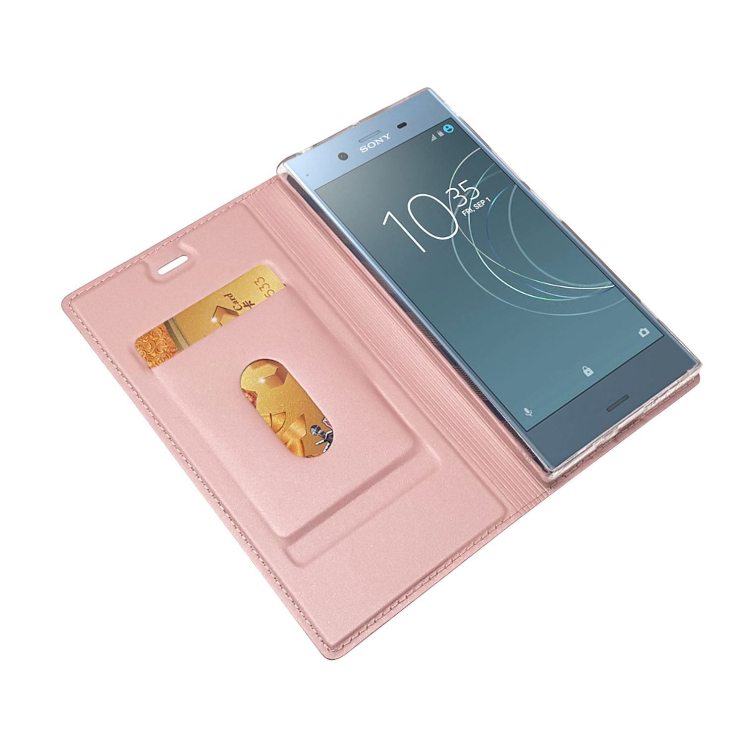 NALIA Klapphülle kompatibel mit Sony Xperia XZ1, Slim Kickstand Handyhülle Flip-Case Kunstleder Book-Cover Magnet Etui Ganzkörper Schutz Dünne Back Rundum Handy-Tasche Etui