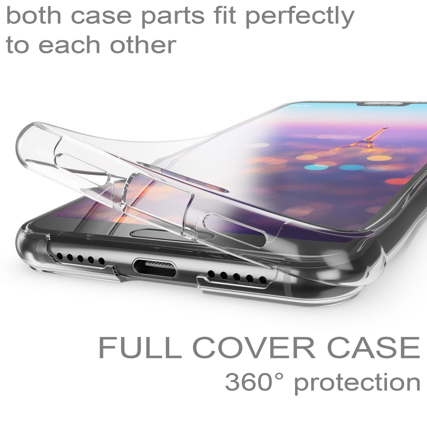 NALIA 360 Grad Handyhülle kompatibel mit Huawei P20, Full-Cover vorne hinten Hülle Doppel-Schutz, Dünn Ganzkörper Case Silikon Etui Handytasche Transparent Displayschutz Rückseite