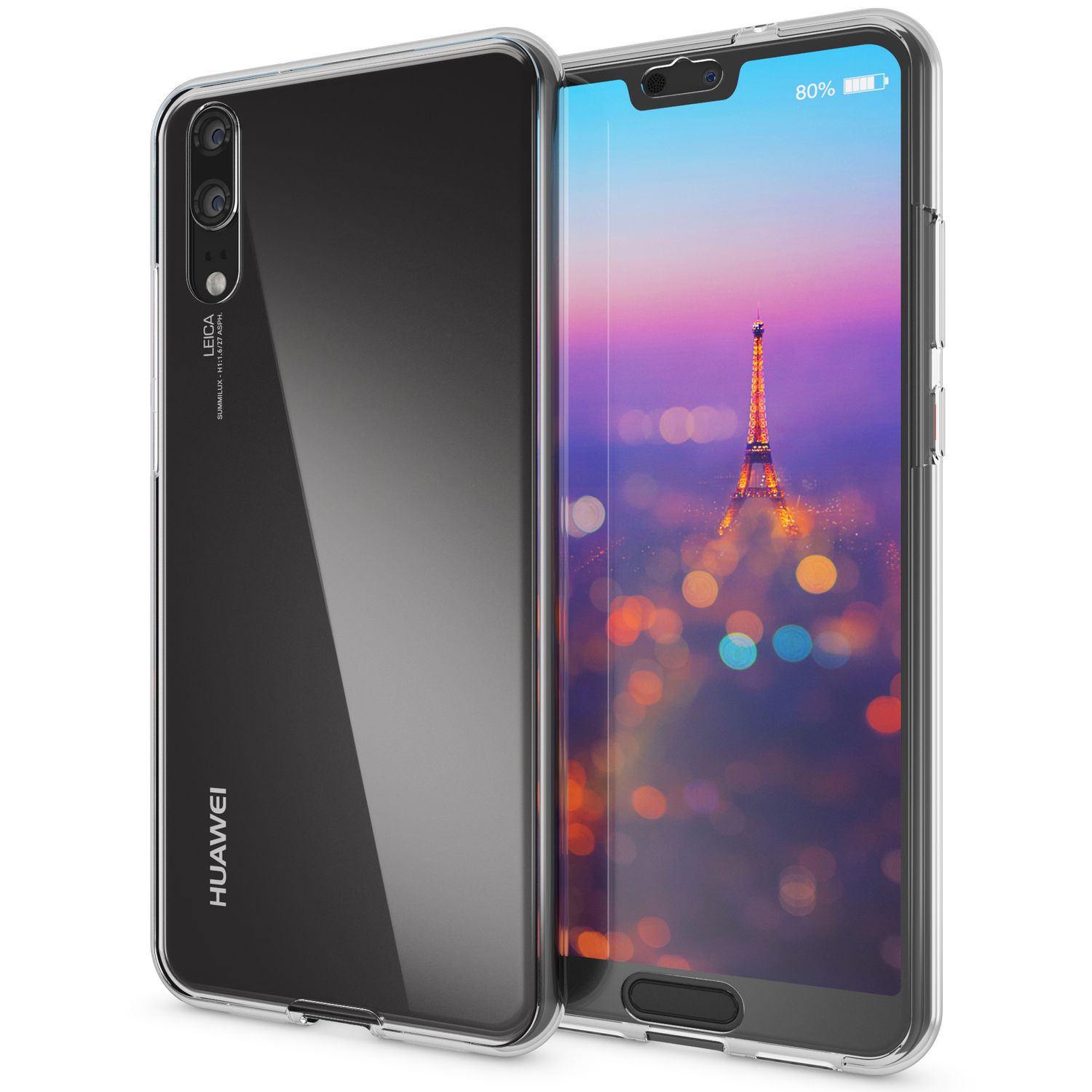 NALIA 360 Grad Handyhülle kompatibel mit Huawei P20, Full-Cover vorne hinten Hülle Doppel-Schutz, Dünn Ganzkörper Case Silikon Etui Handytasche Transparent Displayschutz Rückseite