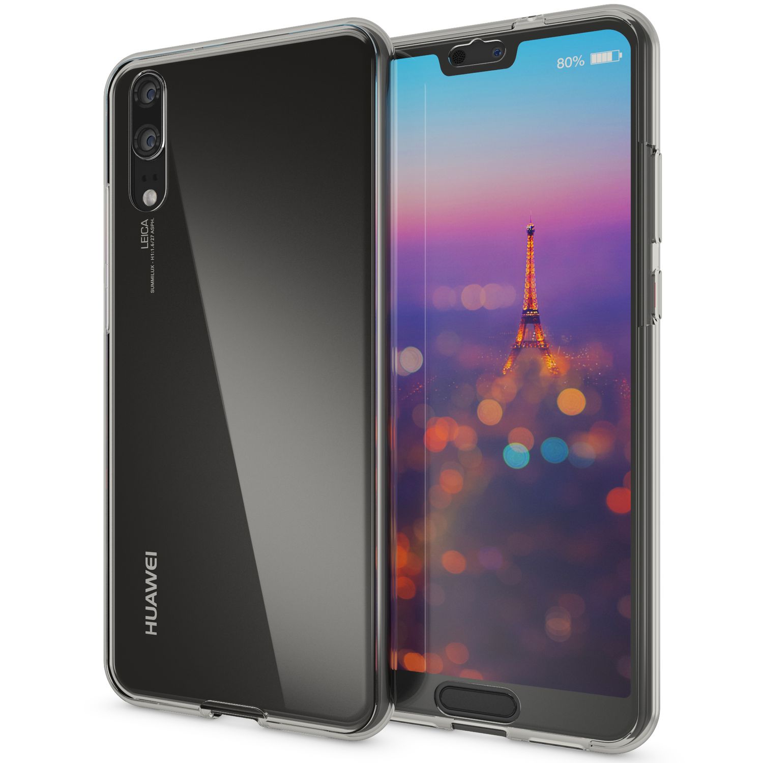 NALIA 360 Grad Handyhülle kompatibel mit Huawei P20, Full-Cover vorne hinten Hülle Doppel-Schutz, Dünn Ganzkörper Case Silikon Etui Handytasche Transparent Displayschutz Rückseite