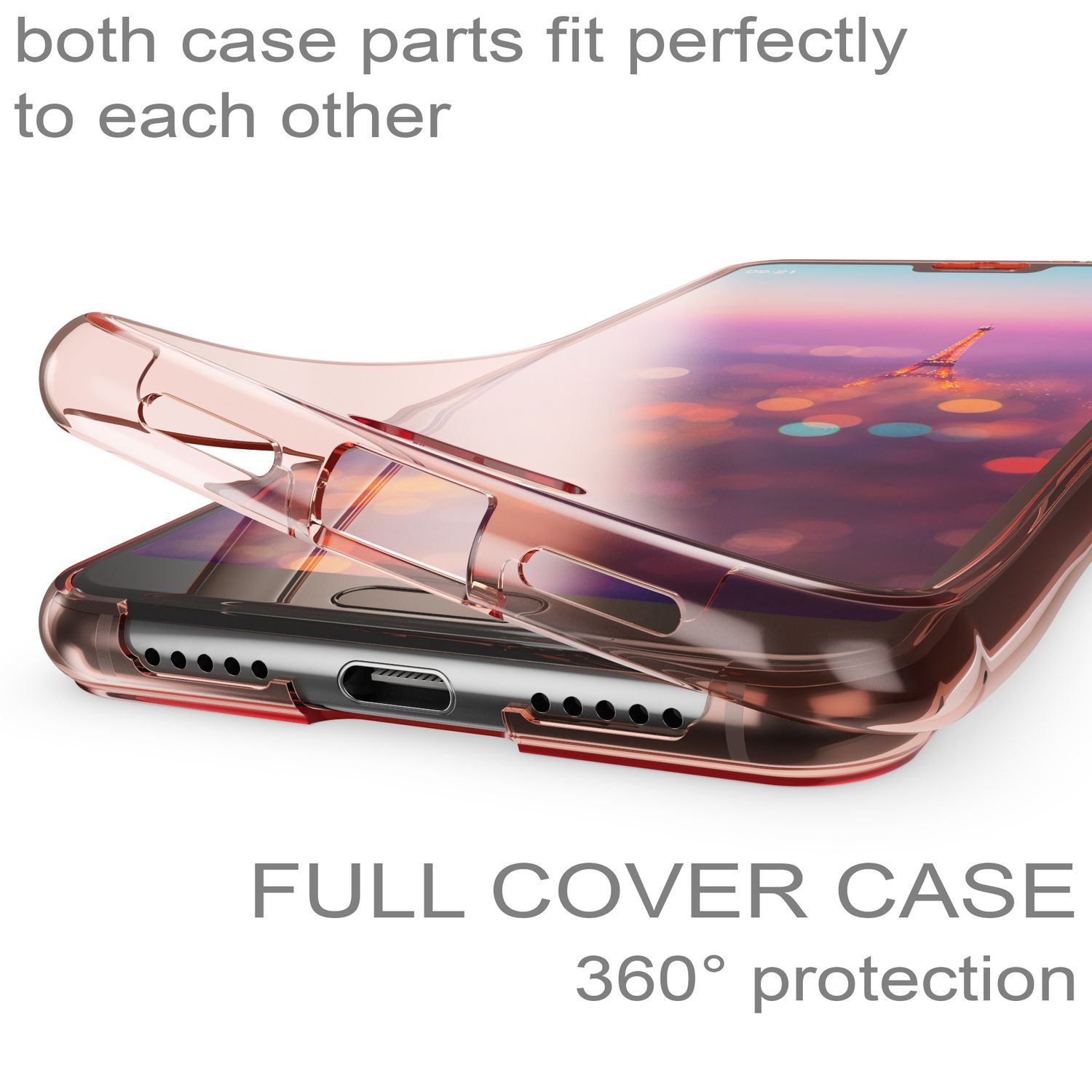 NALIA 360 Grad Handyhülle kompatibel mit Huawei P20, Full-Cover vorne hinten Hülle Doppel-Schutz, Dünn Ganzkörper Case Silikon Etui Handytasche Transparent Displayschutz Rückseite