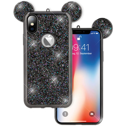 NALIA Hülle kompatibel mit iPhone XS Max, Silikon Handyhülle Glitzer mit Maus Ohren, Glitter Schutzhülle Dünnes Phone Cover Case, Strass Bling Bling Etui  Handy-Tasche Bumper