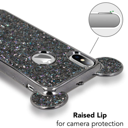 NALIA Hülle kompatibel mit iPhone XS Max, Silikon Handyhülle Glitzer mit Maus Ohren, Glitter Schutzhülle Dünnes Phone Cover Case, Strass Bling Bling Etui  Handy-Tasche Bumper