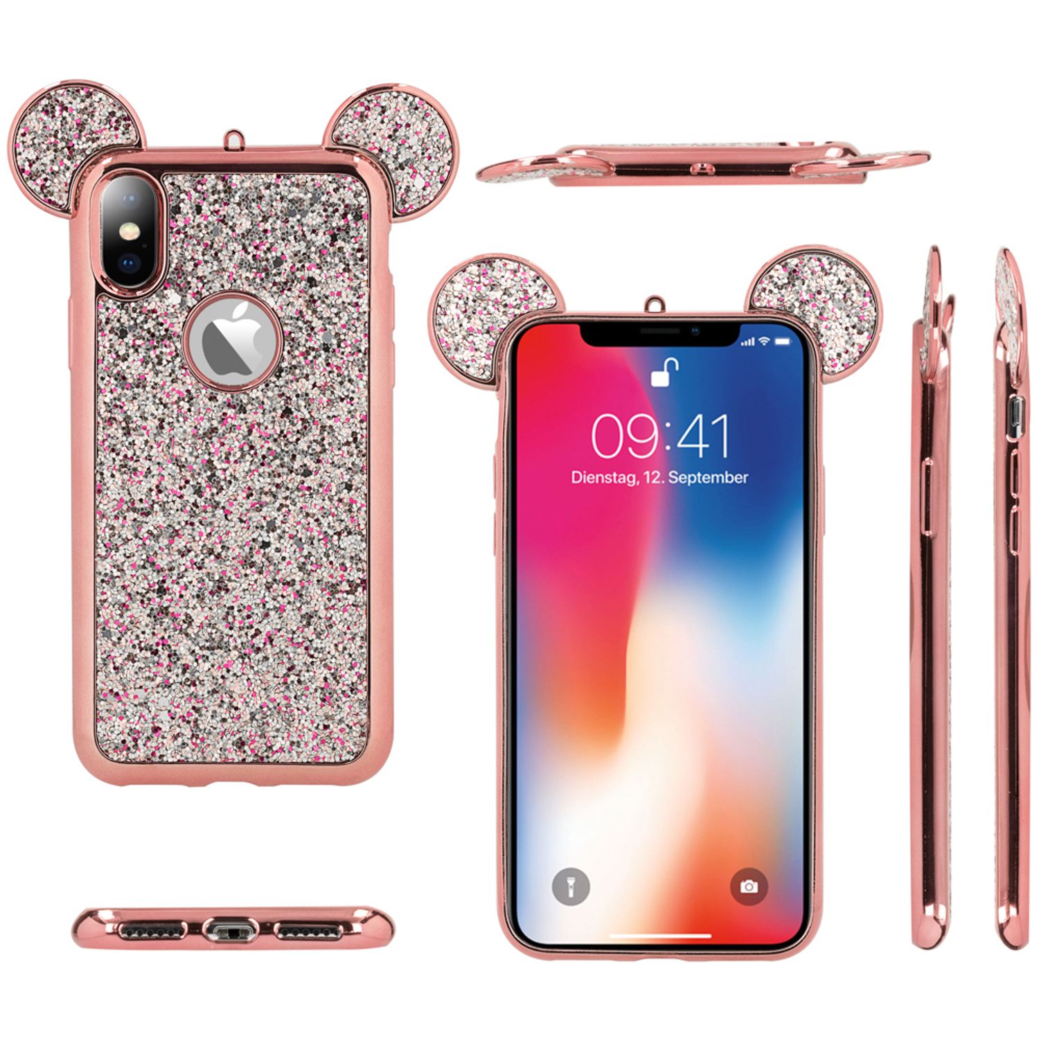 NALIA Hülle kompatibel mit iPhone XS Max, Silikon Handyhülle Glitzer mit Maus Ohren, Glitter Schutzhülle Dünnes Phone Cover Case, Strass Bling Bling Etui  Handy-Tasche Bumper