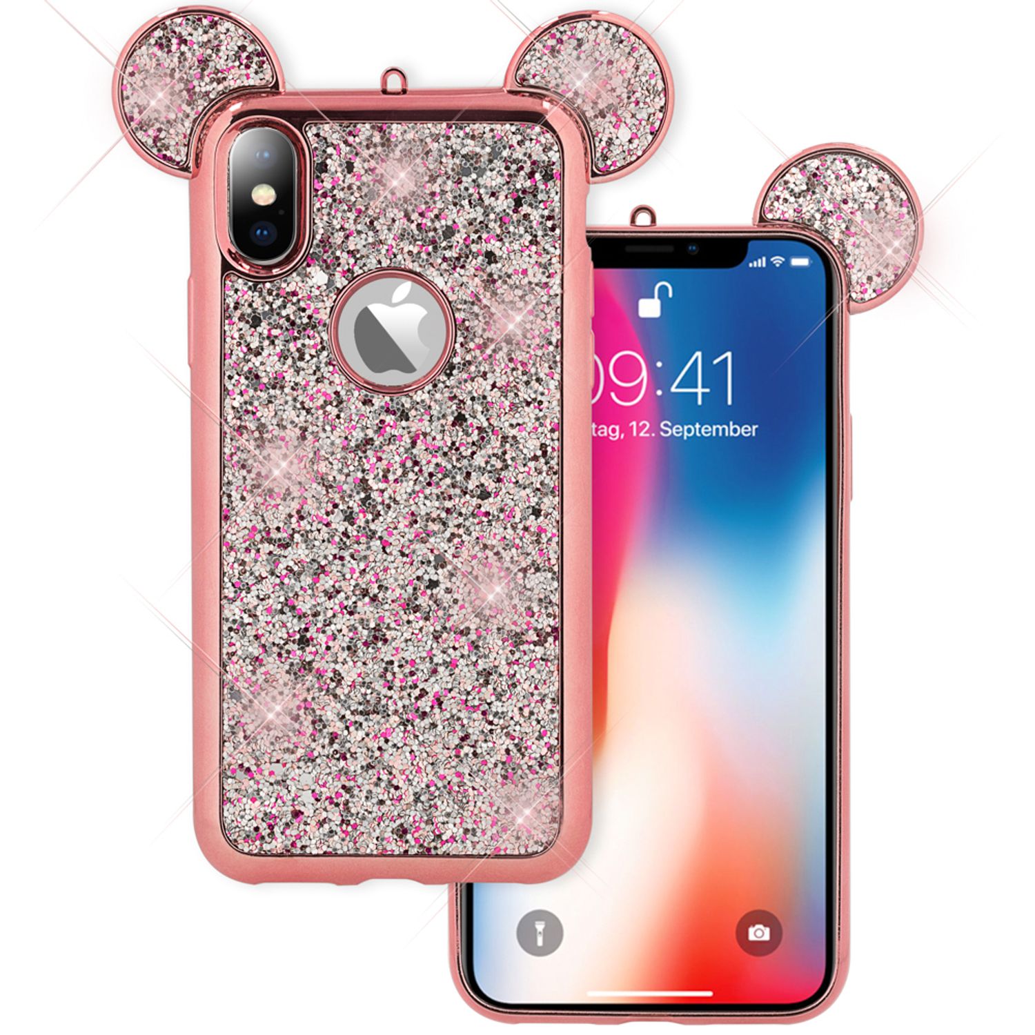 NALIA Hülle kompatibel mit iPhone XS Max, Silikon Handyhülle Glitzer mit Maus Ohren, Glitter Schutzhülle Dünnes Phone Cover Case, Strass Bling Bling Etui  Handy-Tasche Bumper