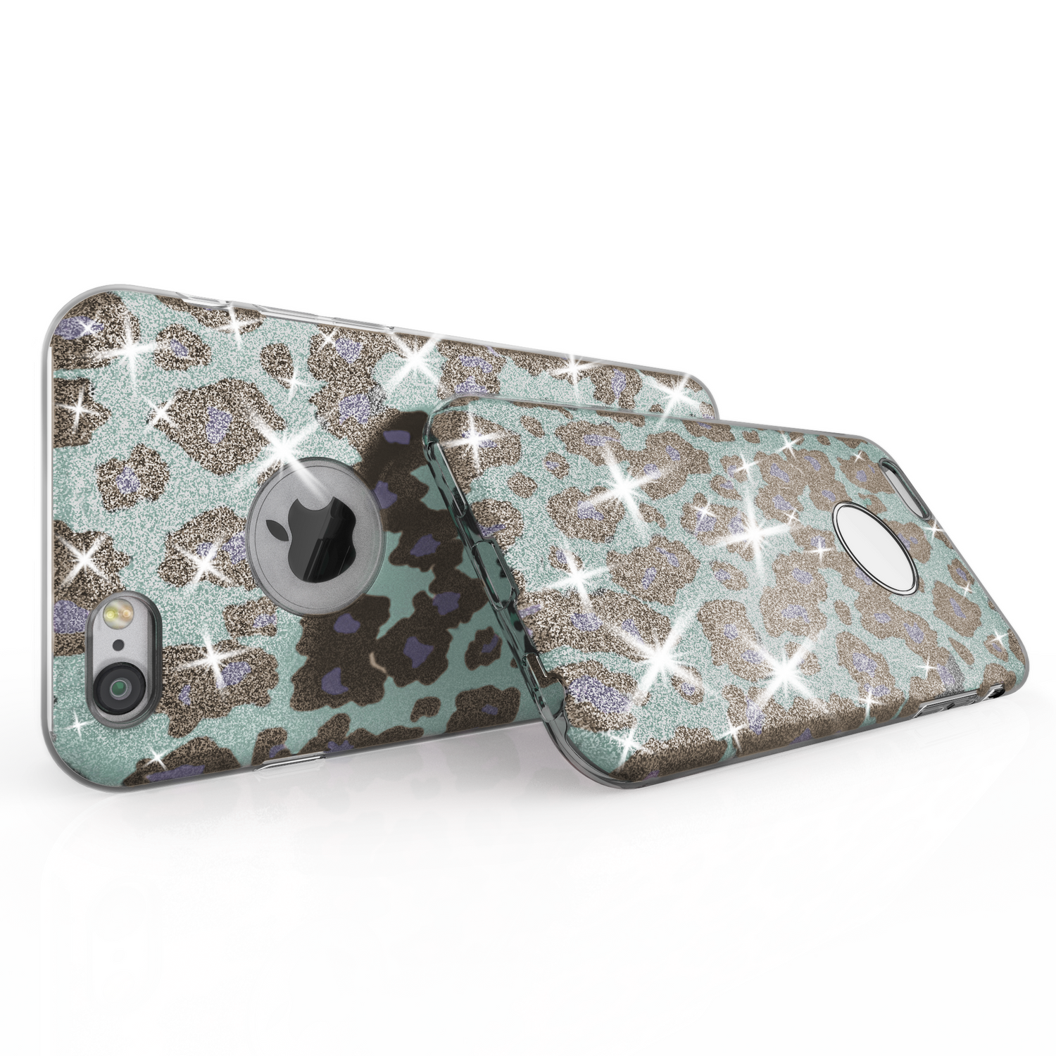 NALIA Handyhülle kompatibel mit iPhone 6 6S, Glitzer Leopard Ultra-Slim Silikon-Case Back-Cover Schutz-Hülle, Glitter Leo Sparkle Handy-Tasche, Dünnes Bling Strass Thin Smart-Phone Etui - Türkis Blau