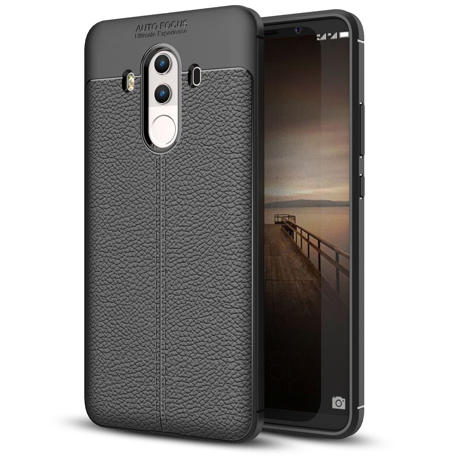 NALIA Leder-Look Hülle kompatibel mit Huawei Mate 10 Pro, Ultra-Slim Silikon Handyhülle Case Cover, Dünne Smartphone Schutzhülle, Etui Handy-Tasche Backcover Bumper, TPU Gummihülle - Schwarz