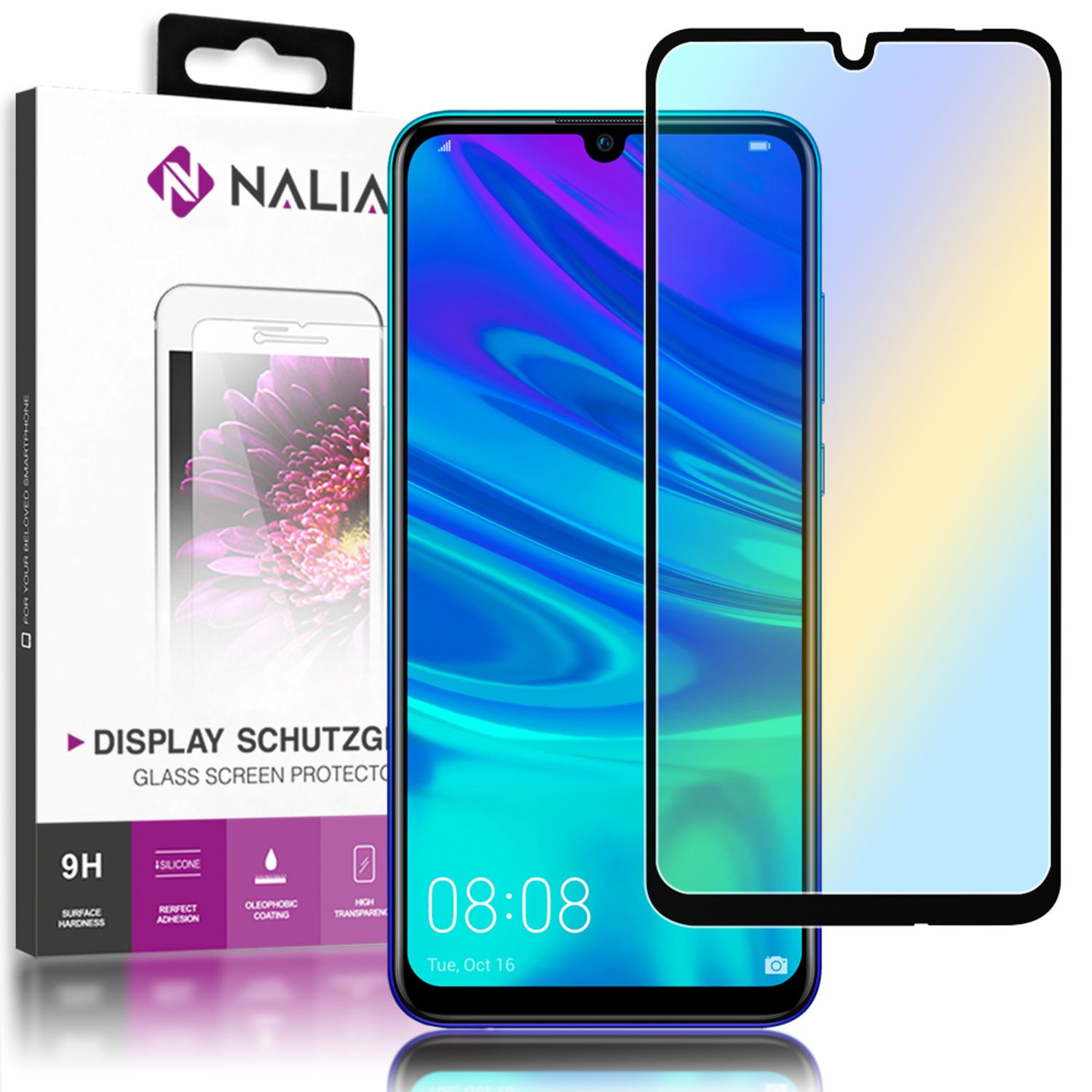 NALIA Schutzglas kompatibel mit Huawei P smart 2019, 9H HD Full-Cover Display Schutz Echt Glas-Folie, Handy Schutzfolie Bildschirm-Abdeckung Schutz-Film Screen Protector Tempered Glass - Transparent