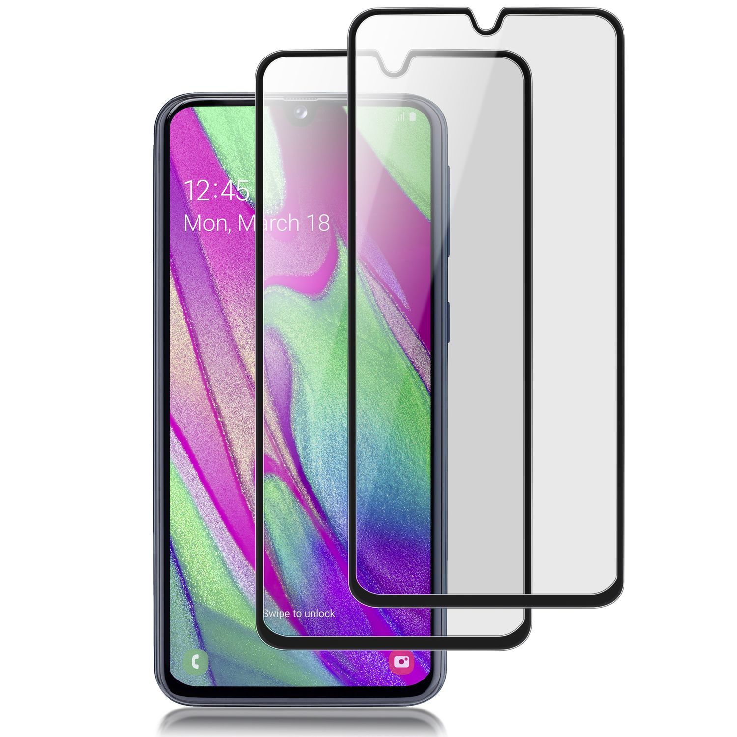 NALIA (2-Pack) Schutzglas kompatibel mit Samsung Galaxy A40, 9H Full-Cover Screen Display Schutz, Handy Schutzfolie Bildschirm-Abdeckung Schutz-Film Protector Tempered Glass - Transparent Schwarz