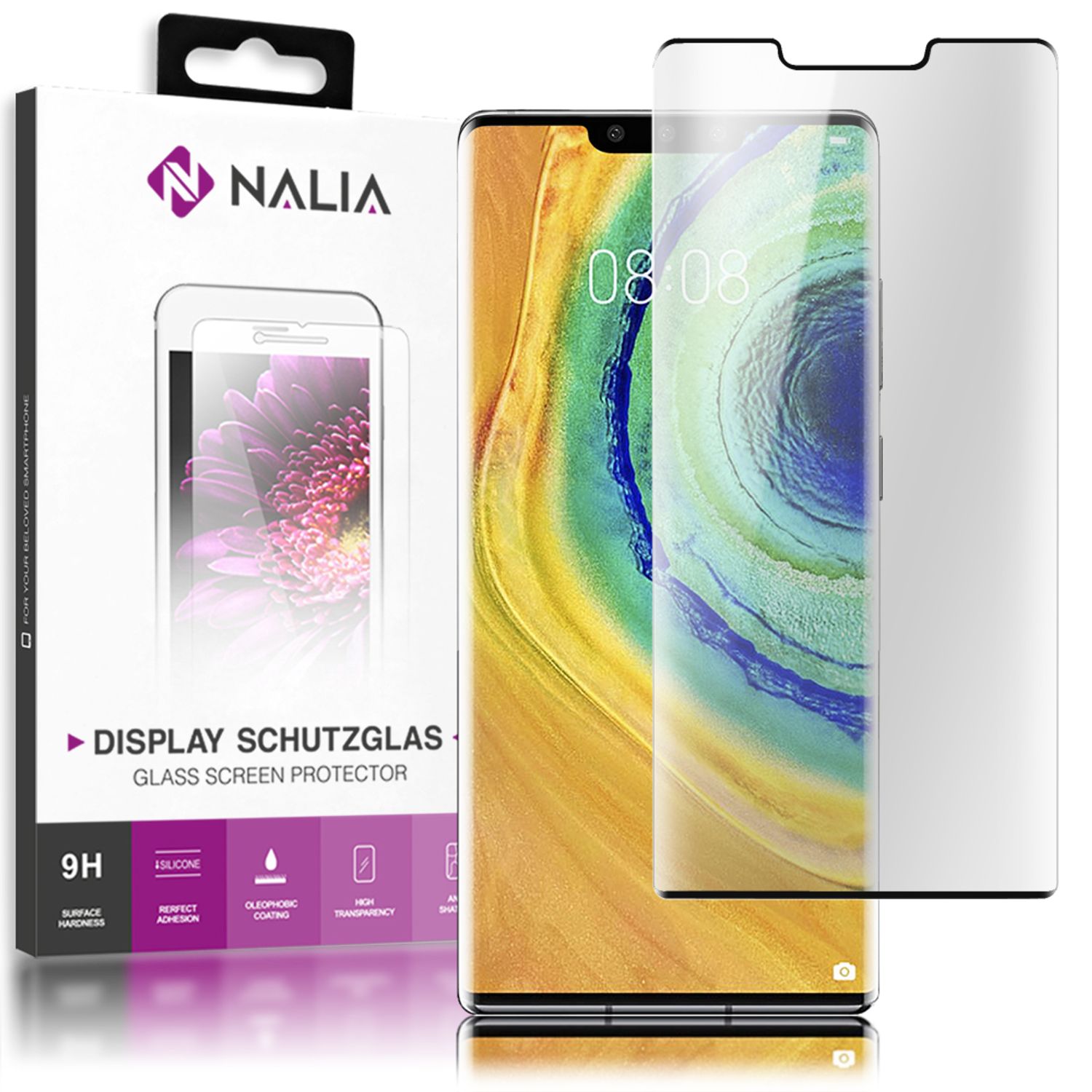 NALIA Schutzglas kompatibel mit Huawei Mate30 Pro Glas, 9H Full-Cover Screen Display Schutz, Handy Schutzfolie Bildschirm-Abdeckung Schutz-Film Protector Tempered Glass Case Klar - Transparent Schwarz