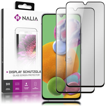 NALIA (2-Pack) Schutzglas kompatibel mit Samsung Galaxy A90 5G Glas, 9H Full-Cover Screen Display Schutz, Schutzfolie Bildschirm-Abdeckung Schutz-Film Protector Tempered Glass - Transparent Schwarz