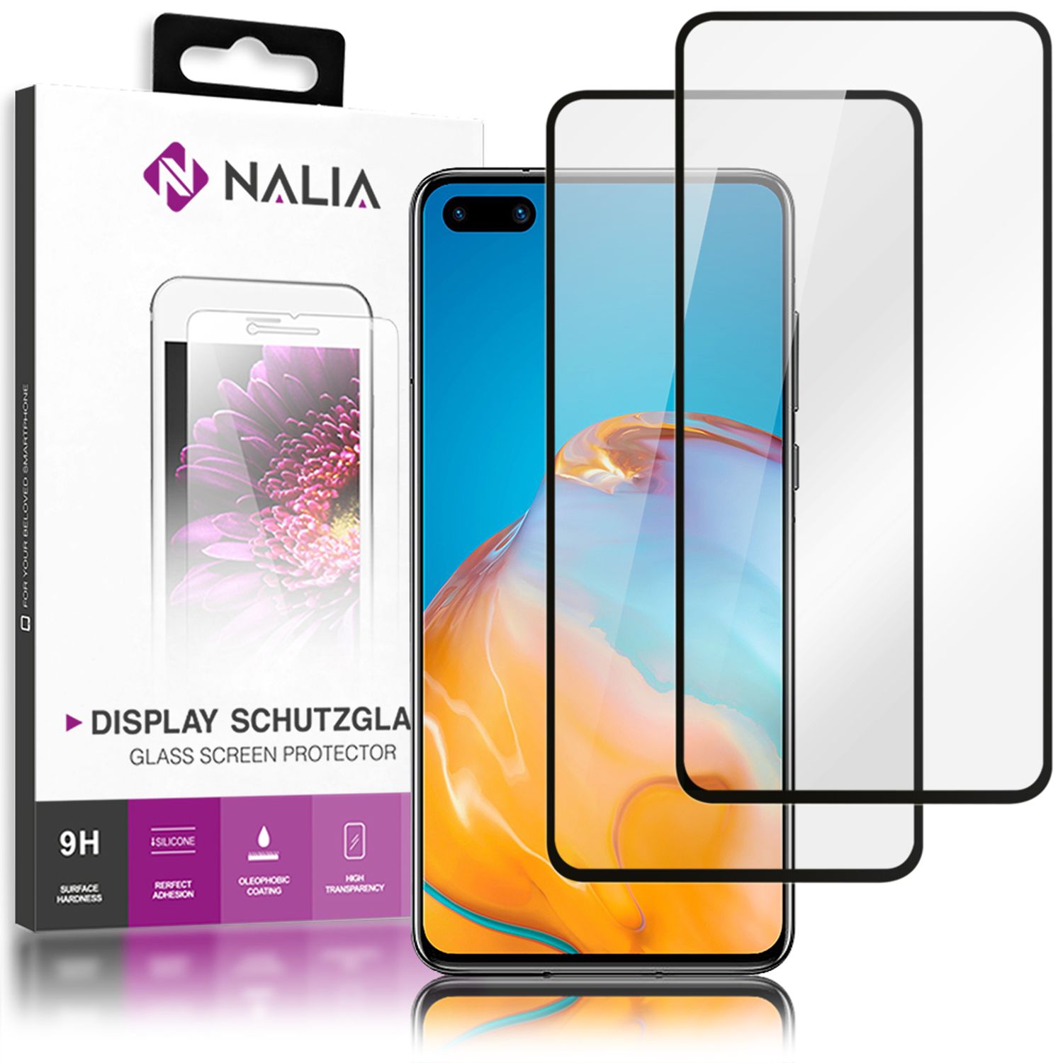 NALIA (2x) Schutzglas kompatibel mit Huawei P40 Glas, 9H Full-Cover Hartglas Displayschutzfolie Screen Protector, Handy Bildschirm-Abdeckung Displayschutz LCD Film Tempered Glass Schutzfolie HD Clear