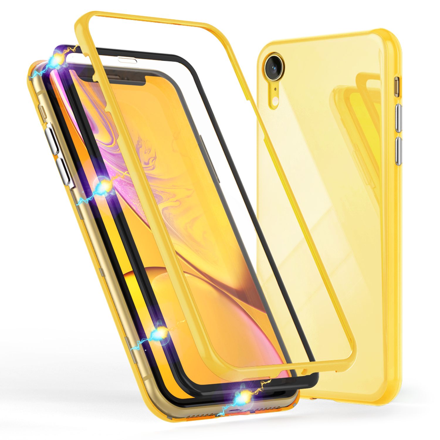 NALIA Magnetische 360° Glas Hülle kompatibel mit iPhone XR, Ultra-Slim Hard-Case Dünnes Hartglas Back-Cover mit Rahmen & Display-Schutz, Full-Body Schutzhülle Bumper Handy-Tasche Etui