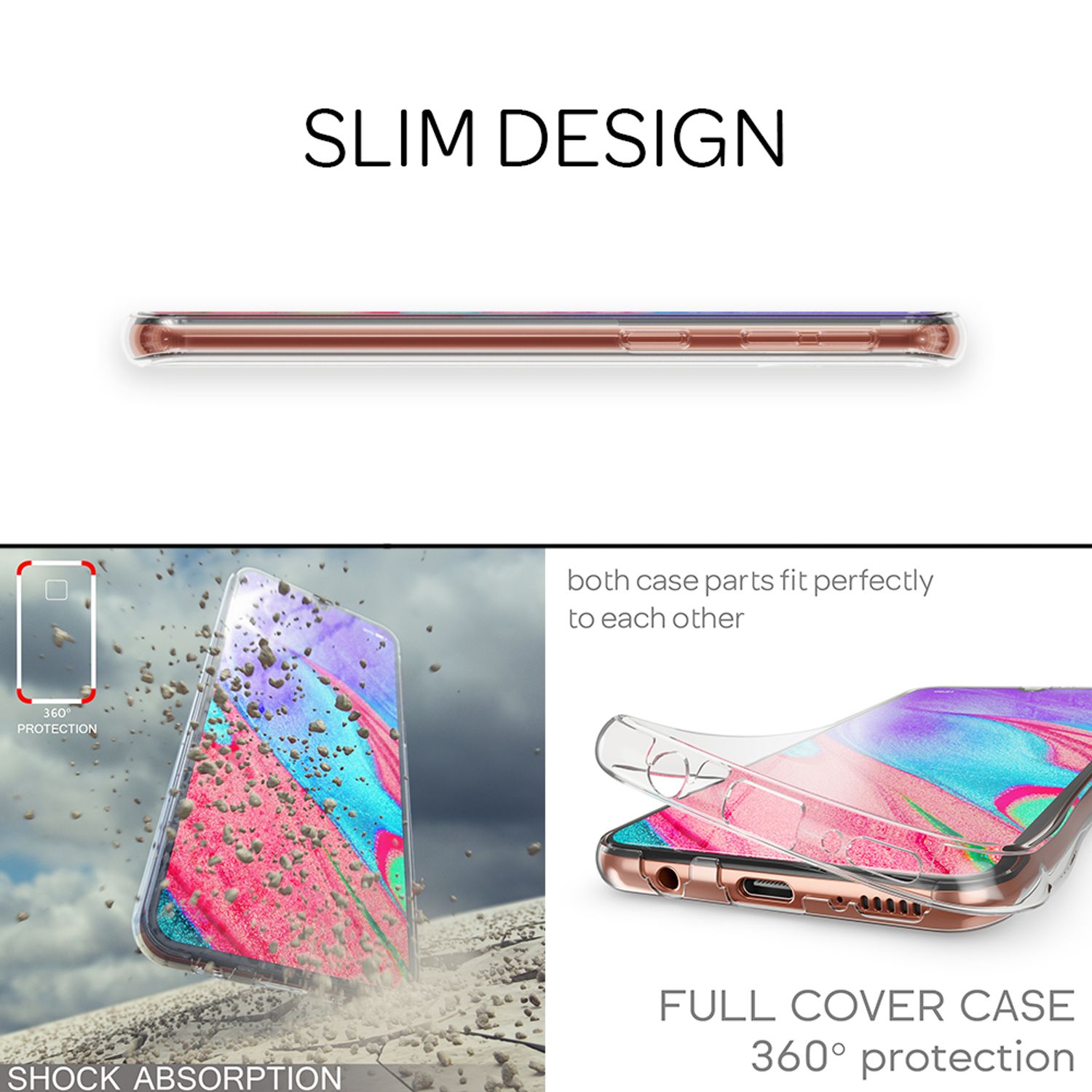 NALIA 360 Grad Handyhülle kompatibel mit Samsung Galaxy A40, Dünne Full-Body Silikon Hülle Rundum Cover Case, Ultra-Slim Schutzhülle Handy-Tasche, Komplett-Schutz & Displayschutz