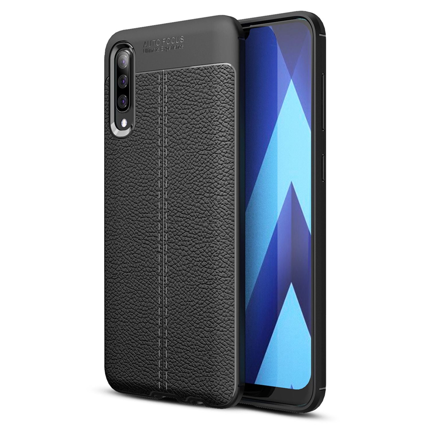 NALIA Leder-Look Hülle kompatibel mit Samsung Galaxy A70, Ultra-Slim Gummi Handyhülle TPU Silikon Case Cover, Dünne Phone Schutzhülle, Stoßfeste Etui Handy-Tasche Backcover Smartphone Bumper - Schwarz