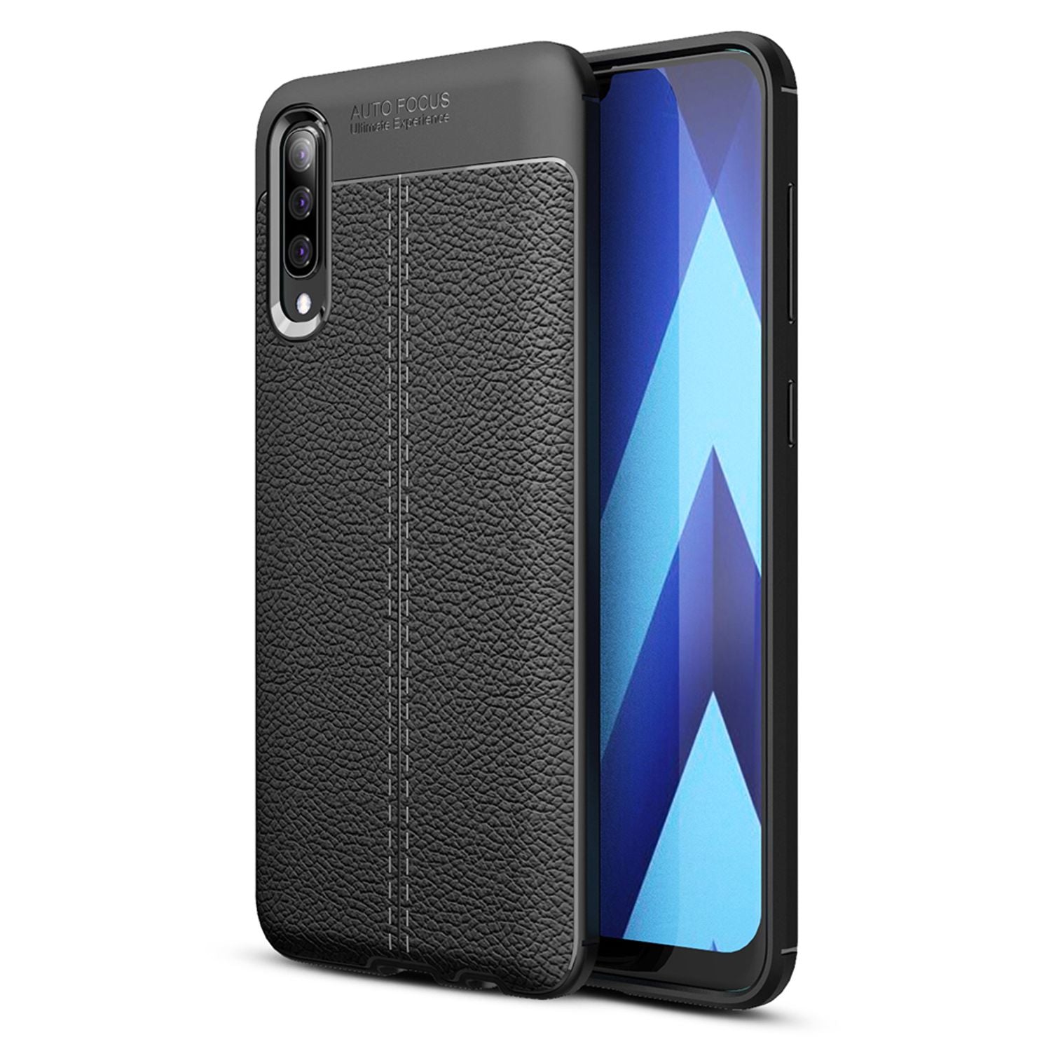 NALIA Leder-Look Hülle kompatibel mit Samsung Galaxy A50, Ultra-Slim Gummi Handyhülle TPU Silikon Case Cover, Dünne Phone Schutzhülle, Stoßfeste Etui Handy-Tasche Backcover Smartphone Bumper - Schwarz