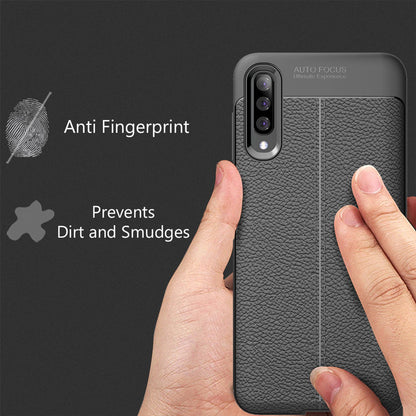 NALIA Leder-Look Hülle kompatibel mit Samsung Galaxy A50, Ultra-Slim Gummi Handyhülle TPU Silikon Case Cover, Dünne Phone Schutzhülle, Stoßfeste Etui Handy-Tasche Backcover Smartphone Bumper - Schwarz