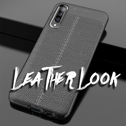 NALIA Leder-Look Hülle kompatibel mit Samsung Galaxy A50, Ultra-Slim Gummi Handyhülle TPU Silikon Case Cover, Dünne Phone Schutzhülle, Stoßfeste Etui Handy-Tasche Backcover Smartphone Bumper - Schwarz