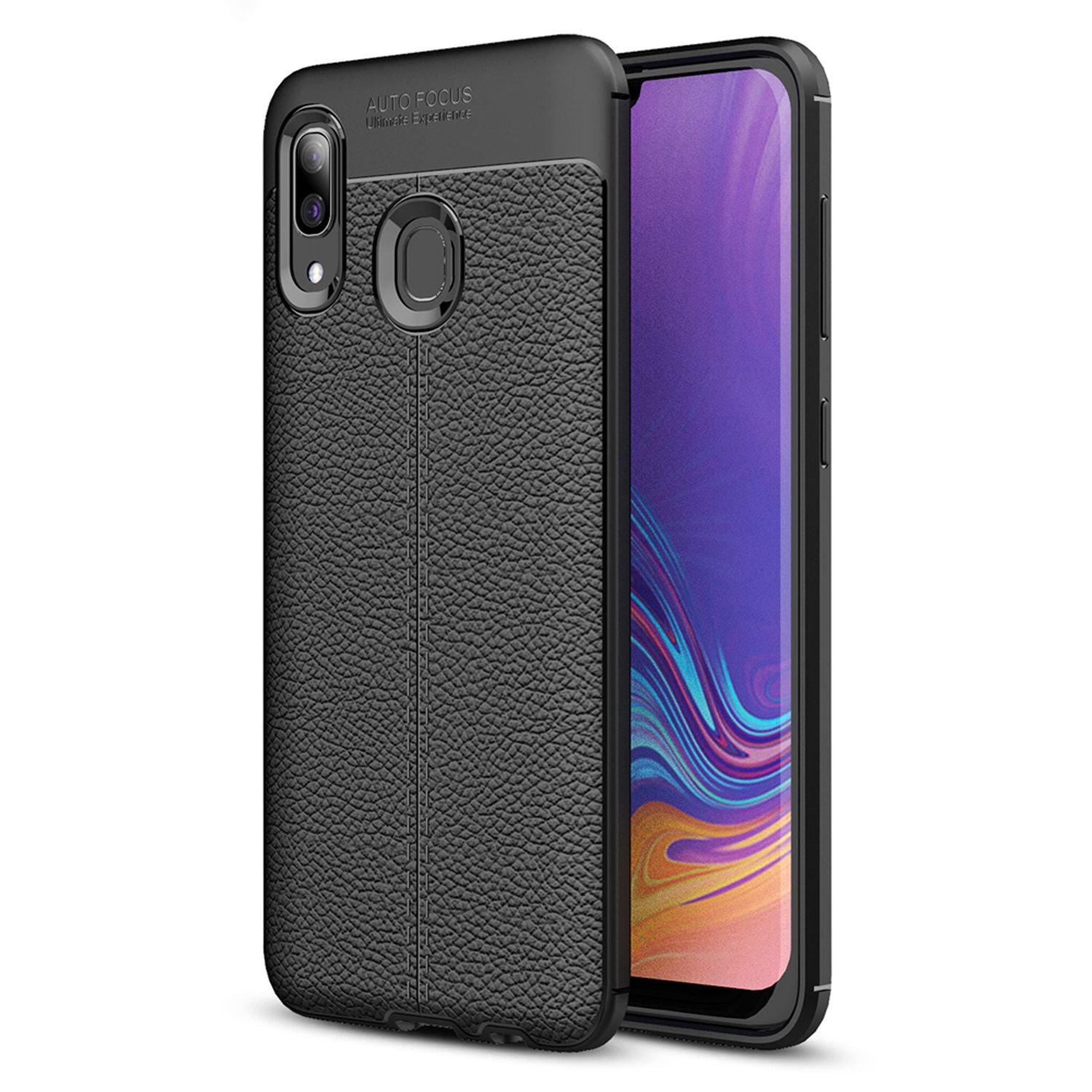 NALIA Leder-Look Hülle kompatibel mit Samsung Galaxy A40, Ultra-Slim Gummi Handyhülle TPU Silikon Case Cover, Dünne Phone Schutzhülle, Stoßfeste Etui Handy-Tasche Backcover Smartphone Bumper - Schwarz