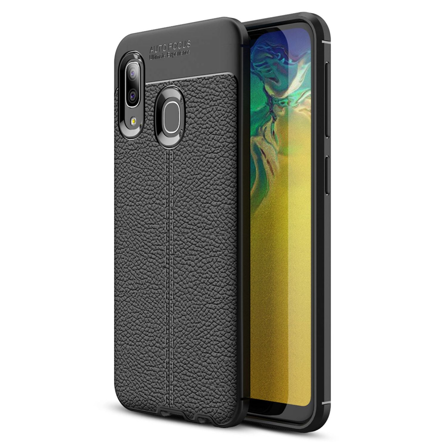 NALIA Leder-Look Hülle kompatibel mit Samsung Galaxy A20e, Ultra-Slim Handyhülle TPU Silikon Case Cover Skin, Dünne Phone Schutzhülle, Stoßfeste Etui Handy-Tasche Backcover Smartphone Bumper - Schwarz