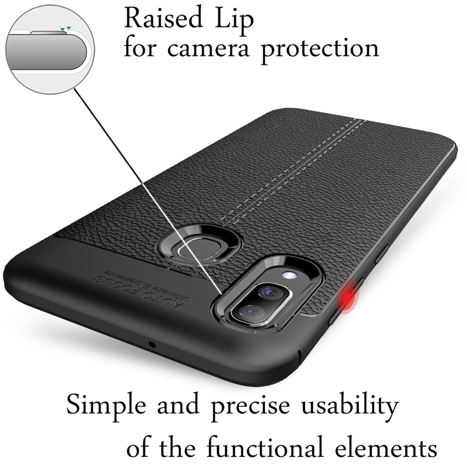 NALIA Leder-Look Hülle kompatibel mit Samsung Galaxy A20e, Ultra-Slim Handyhülle TPU Silikon Case Cover Skin, Dünne Phone Schutzhülle, Stoßfeste Etui Handy-Tasche Backcover Smartphone Bumper - Schwarz